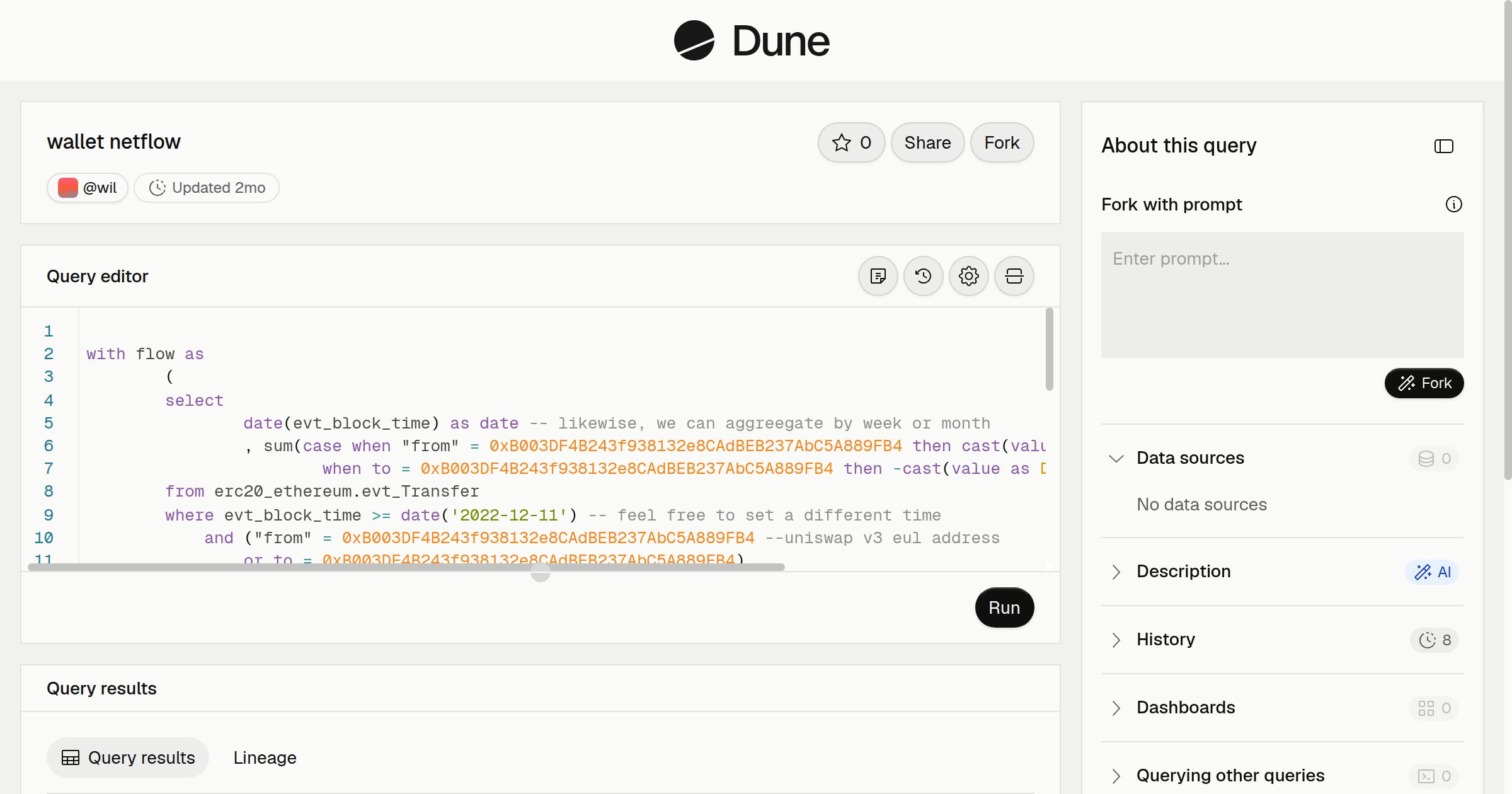 wallet netflow | Dune