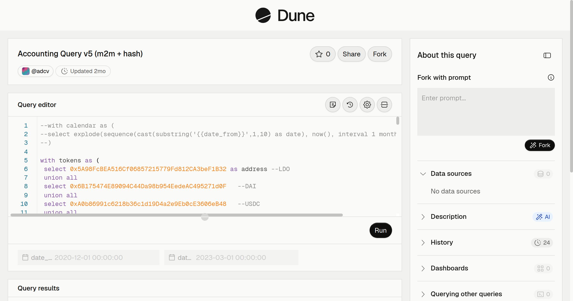 Accounting Query v5 (m2m + hash) | Dune
