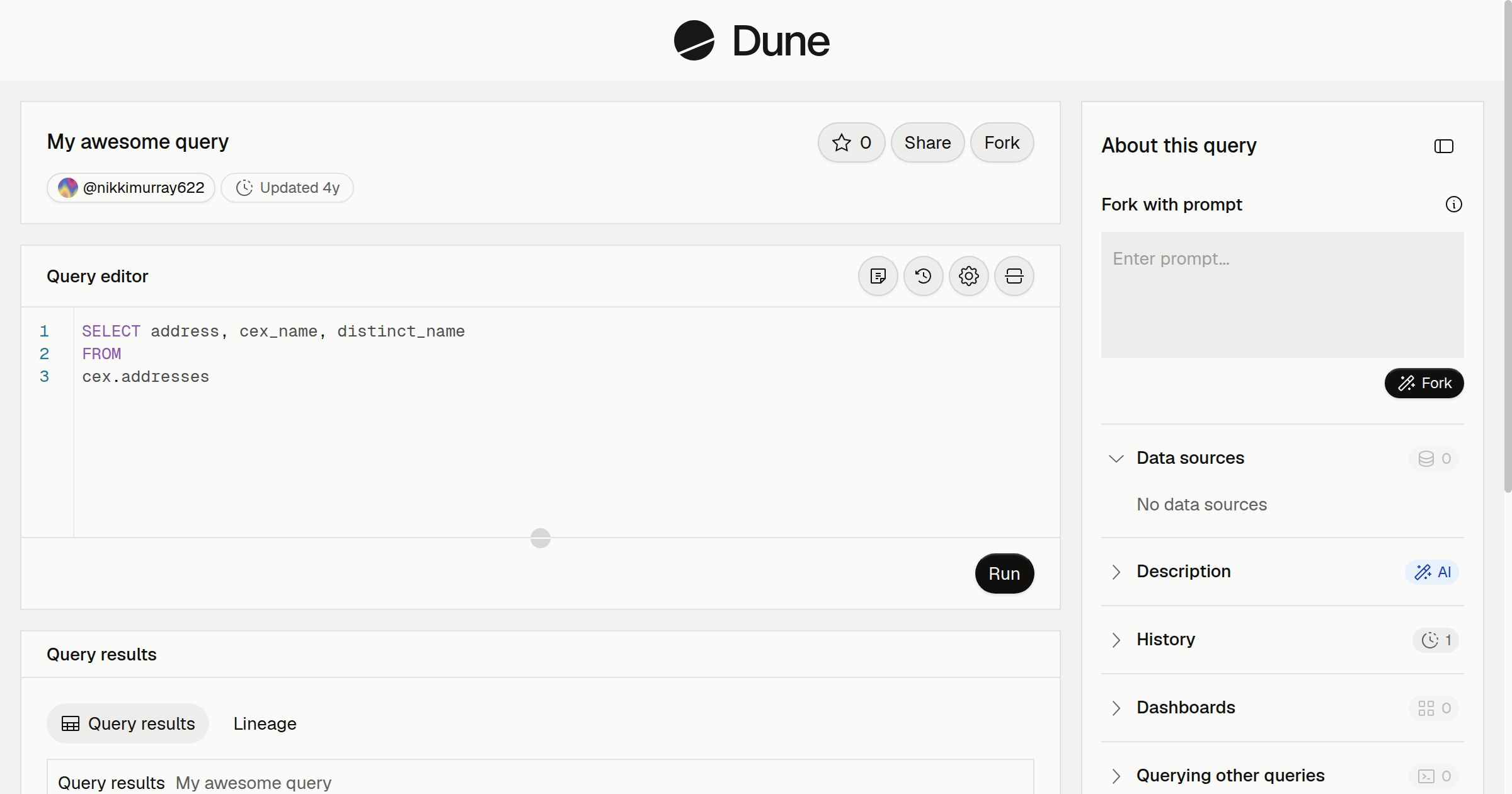 My awesome query | Dune