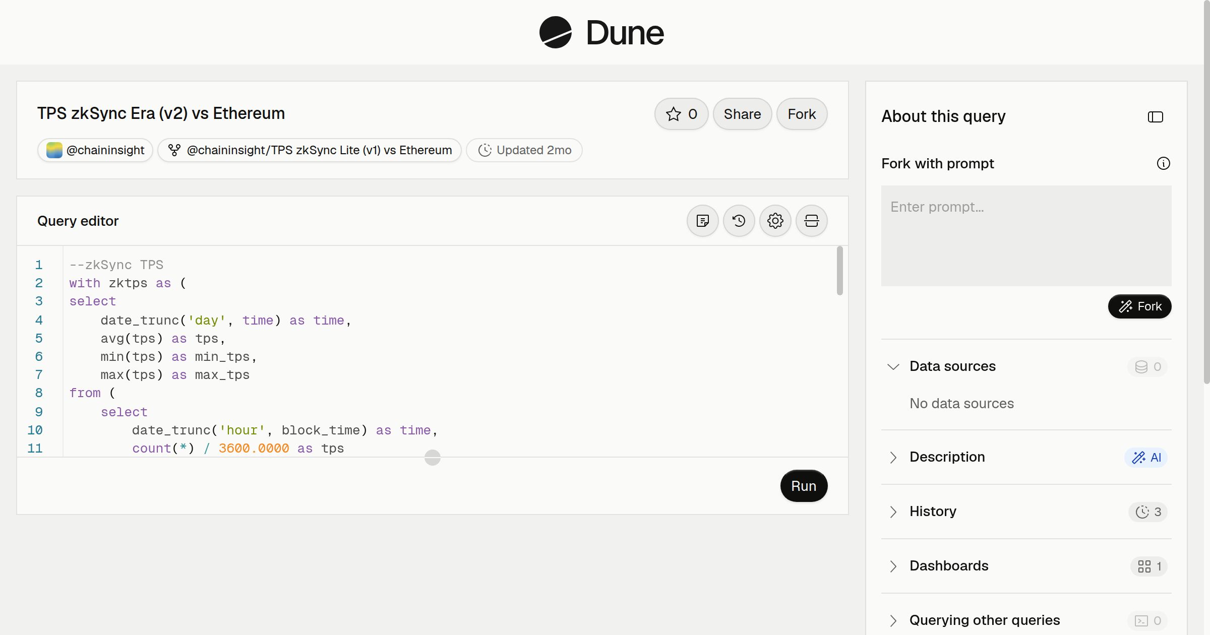 TPS zkSync Era (v2) vs Ethereum | Dune