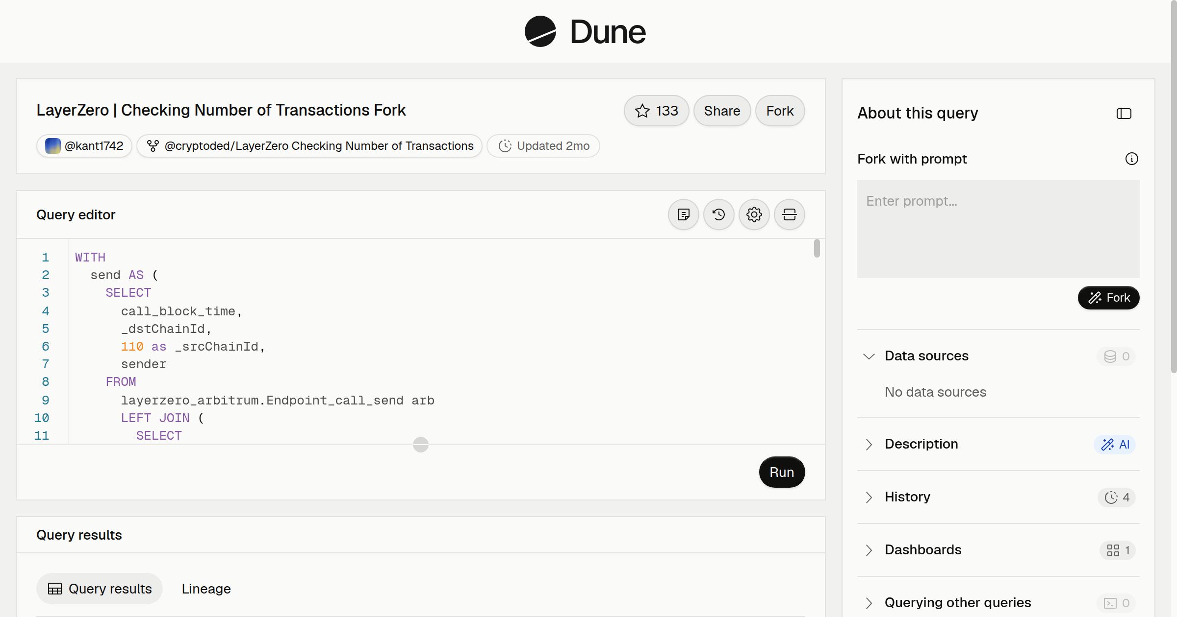 LayerZero | Checking Number of Transactions Fork | Dune