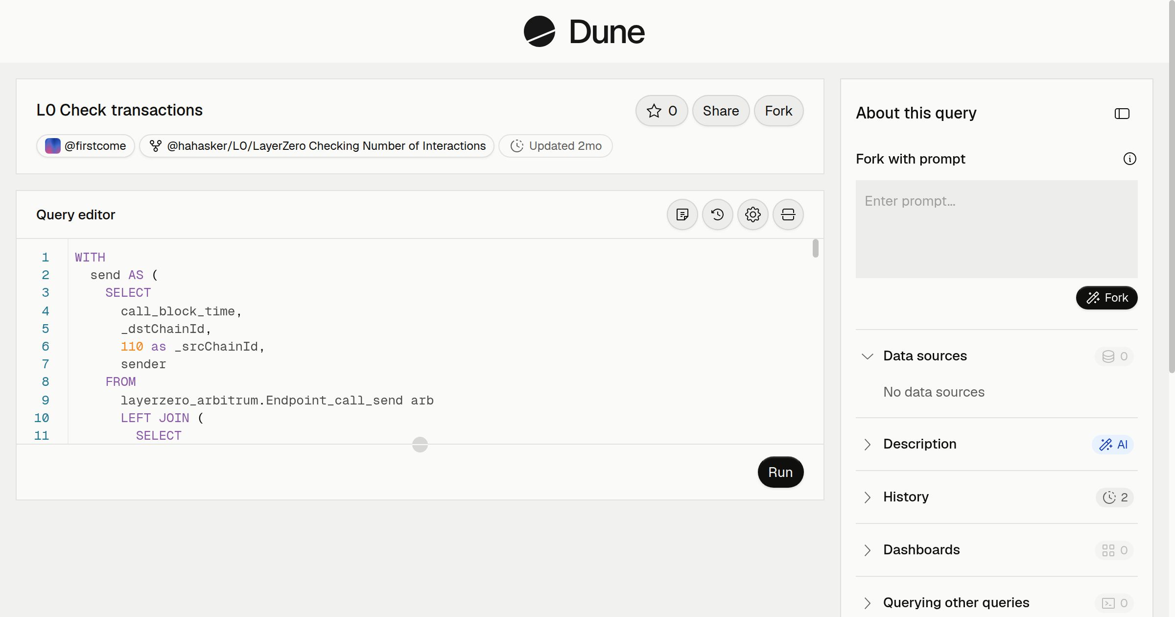 L0 Check transactions | Dune