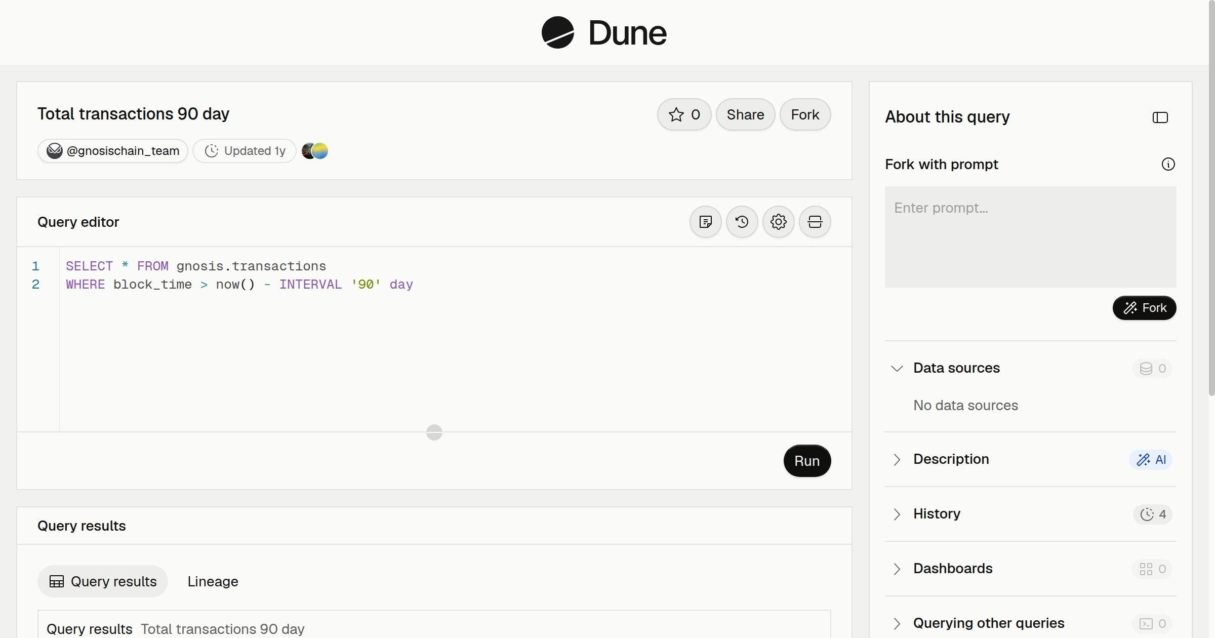 Total transactions 90 day | Dune