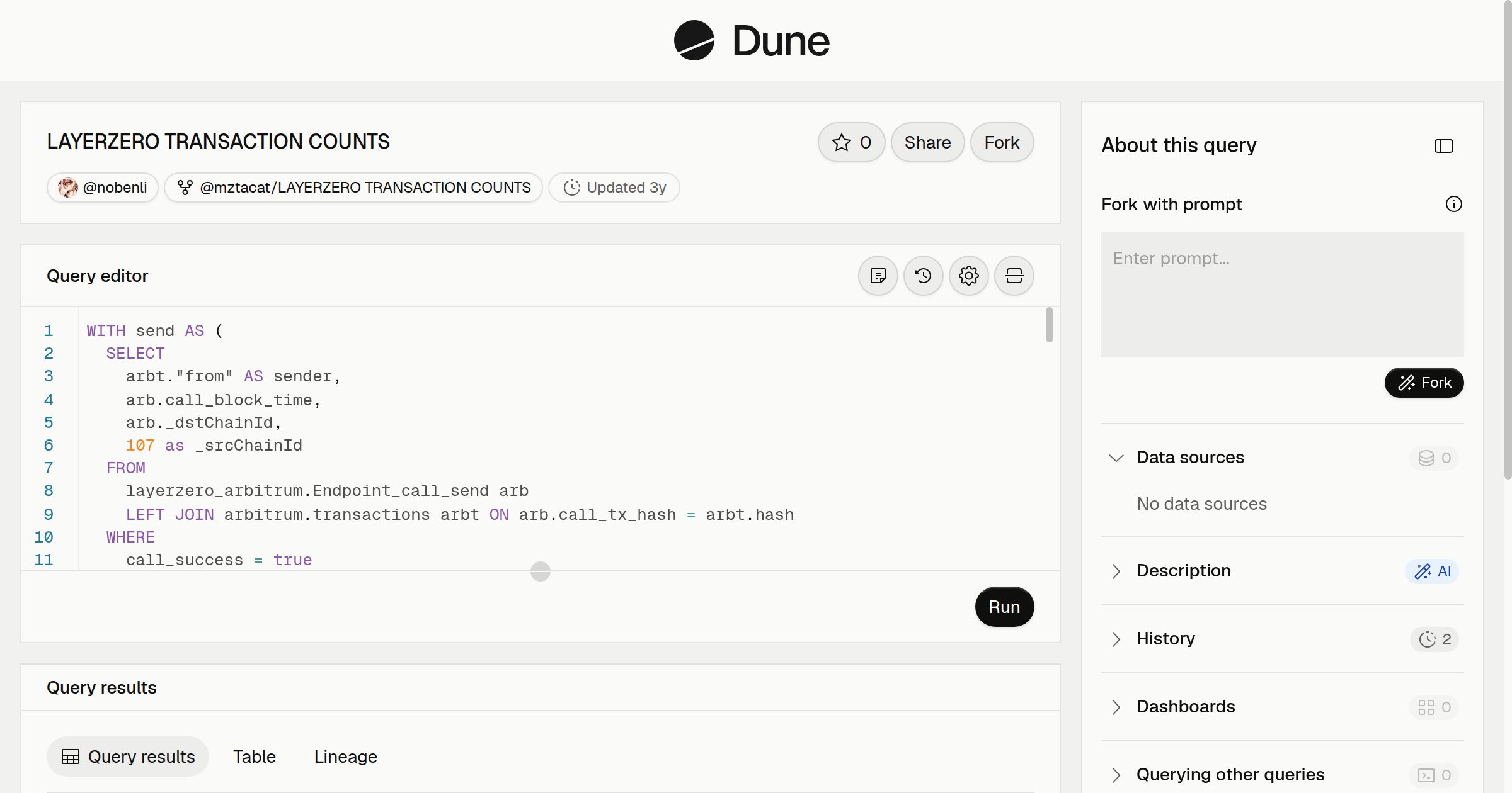 LAYERZERO TRANSACTION COUNTS | Dune