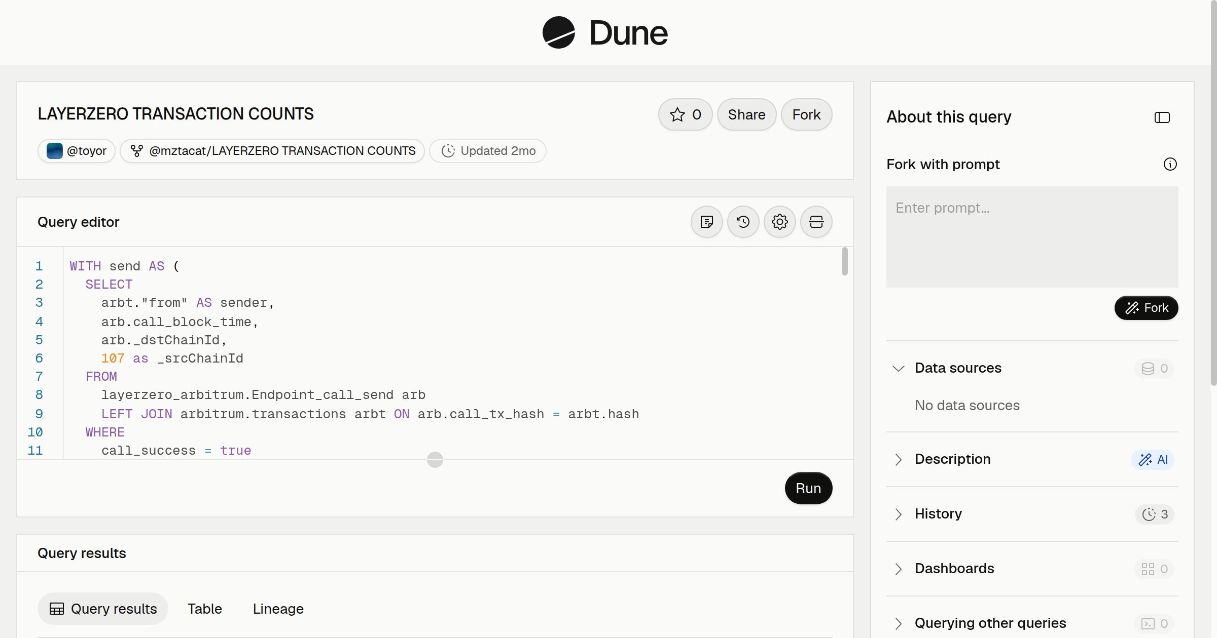 LAYERZERO TRANSACTION COUNTS | Dune