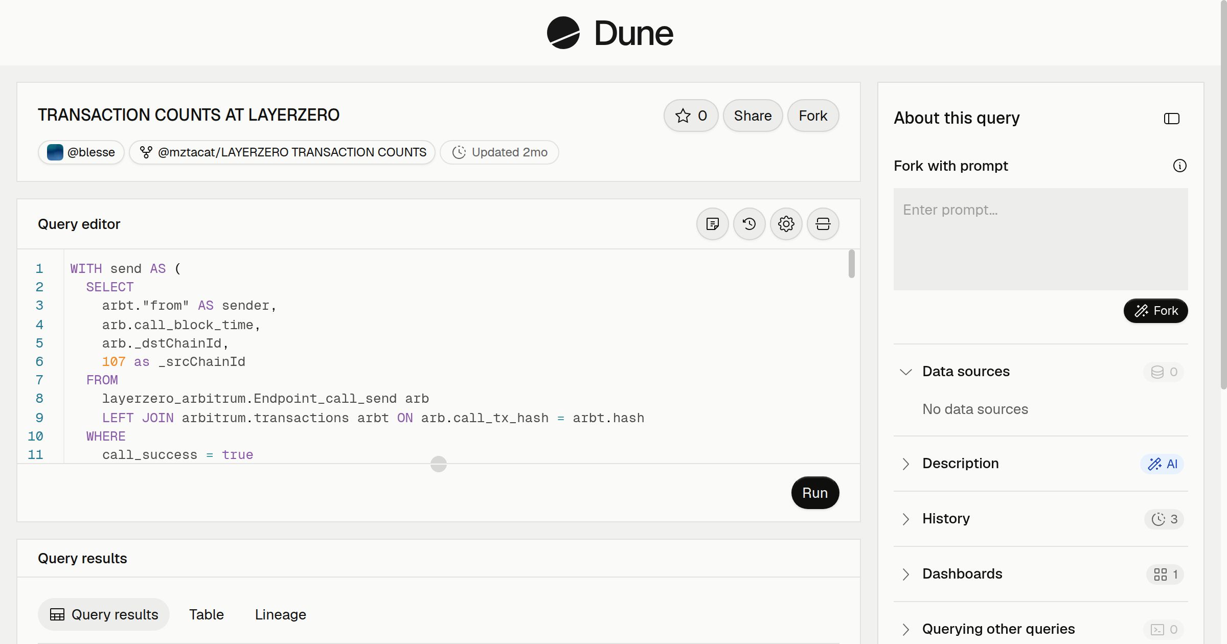 TRANSACTION COUNTS AT LAYERZERO | Dune