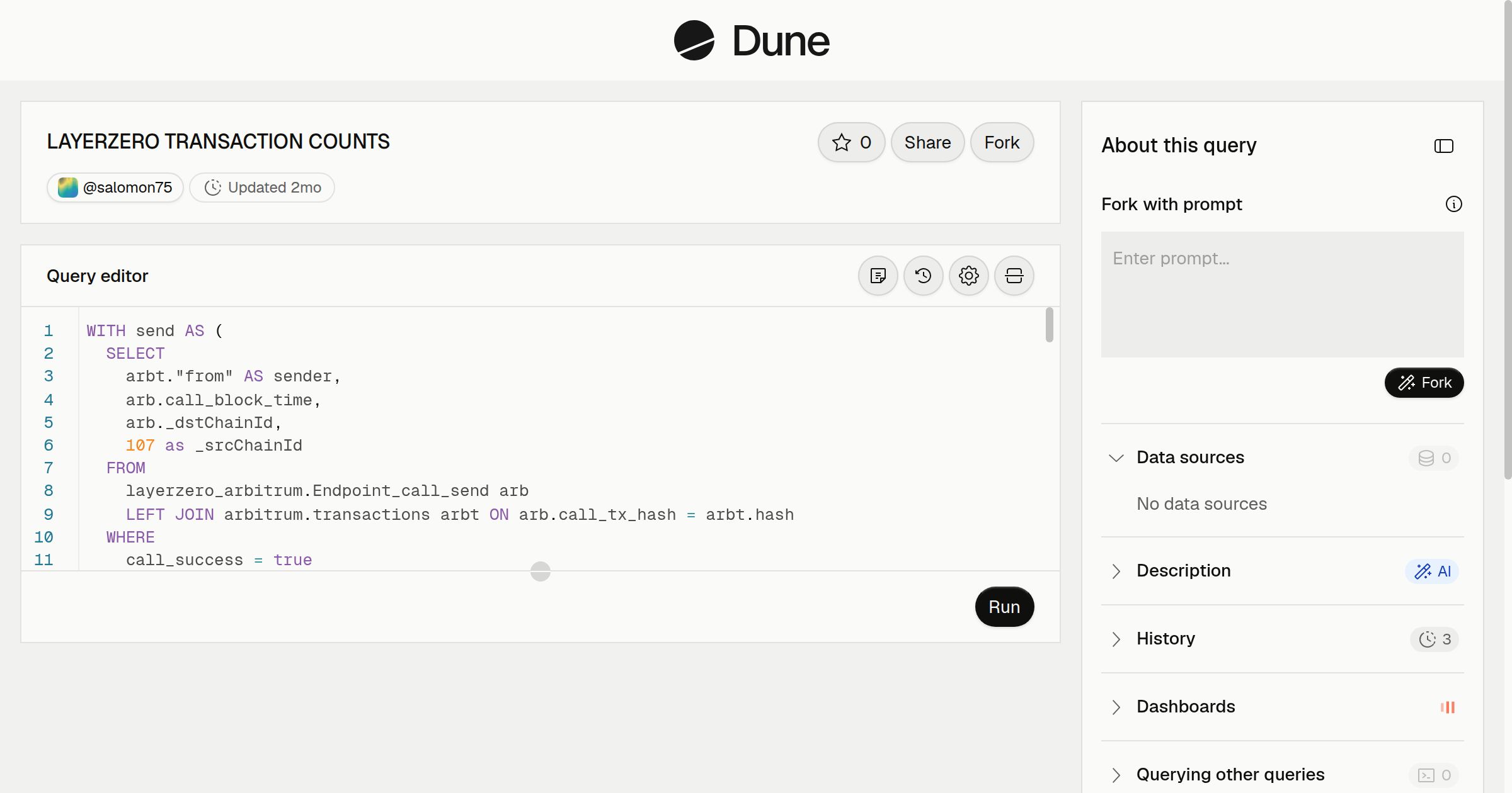 LAYERZERO TRANSACTION COUNTS | Dune