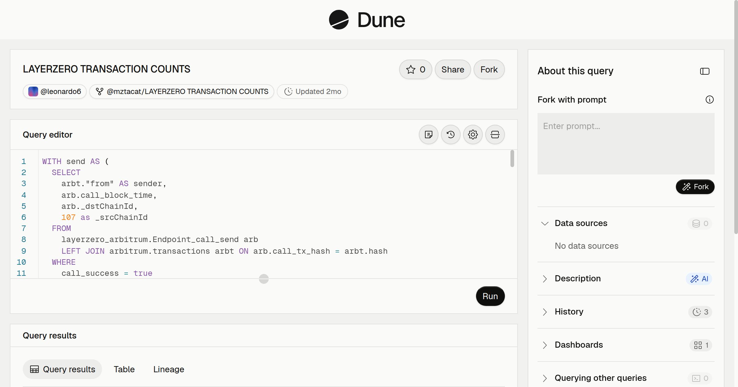 LAYERZERO TRANSACTION COUNTS | Dune