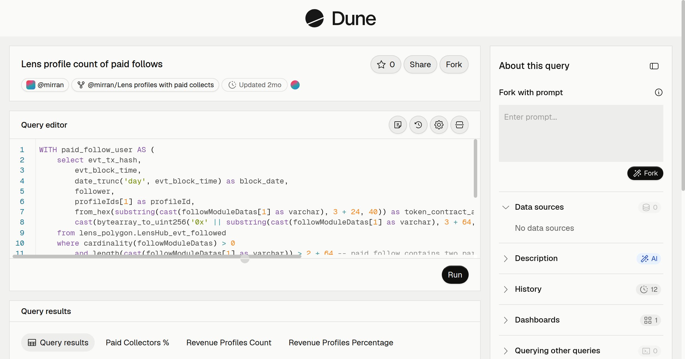 Lens profile count of paid follows | Dune