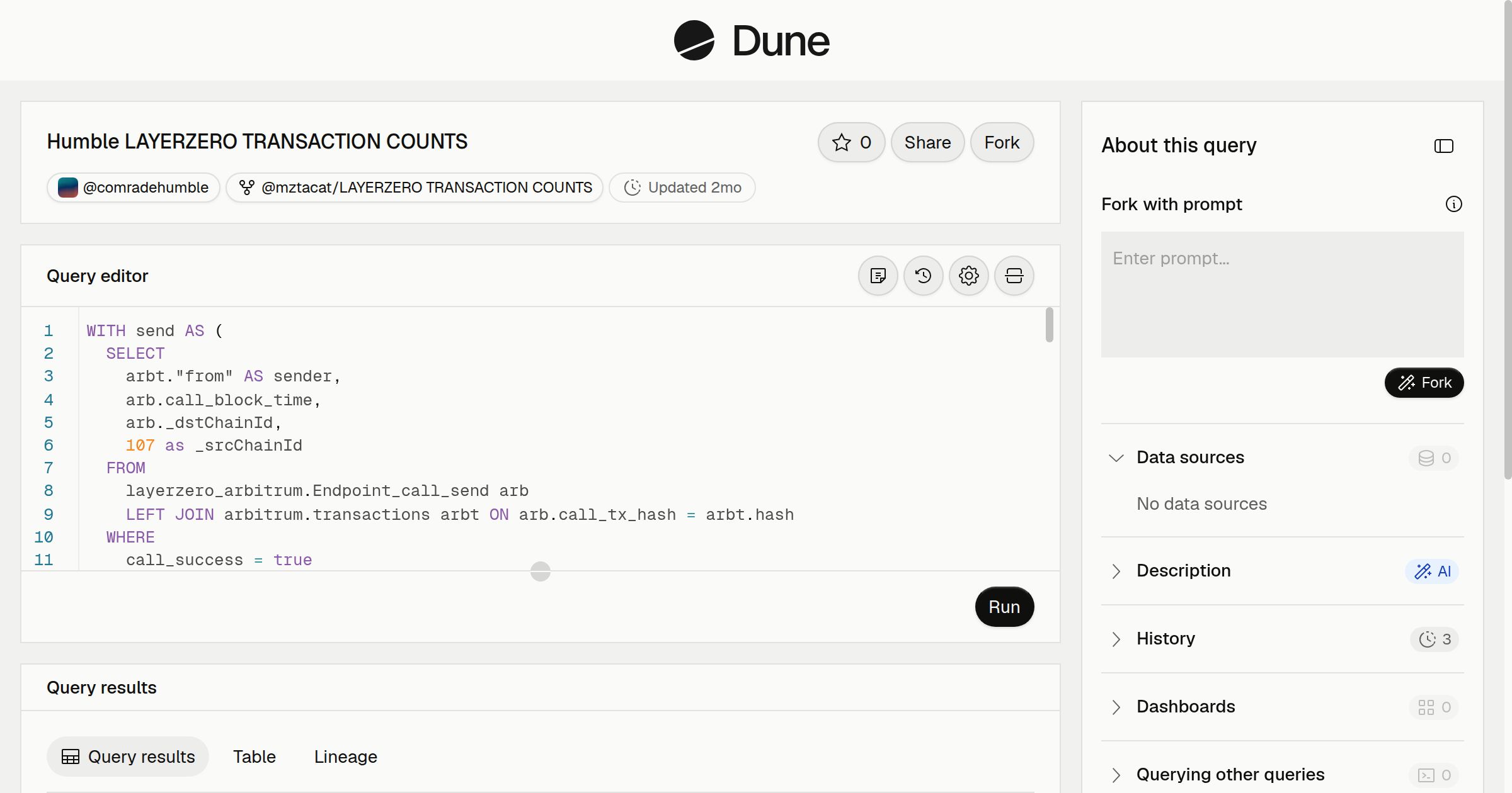 Humble LAYERZERO TRANSACTION COUNTS | Dune