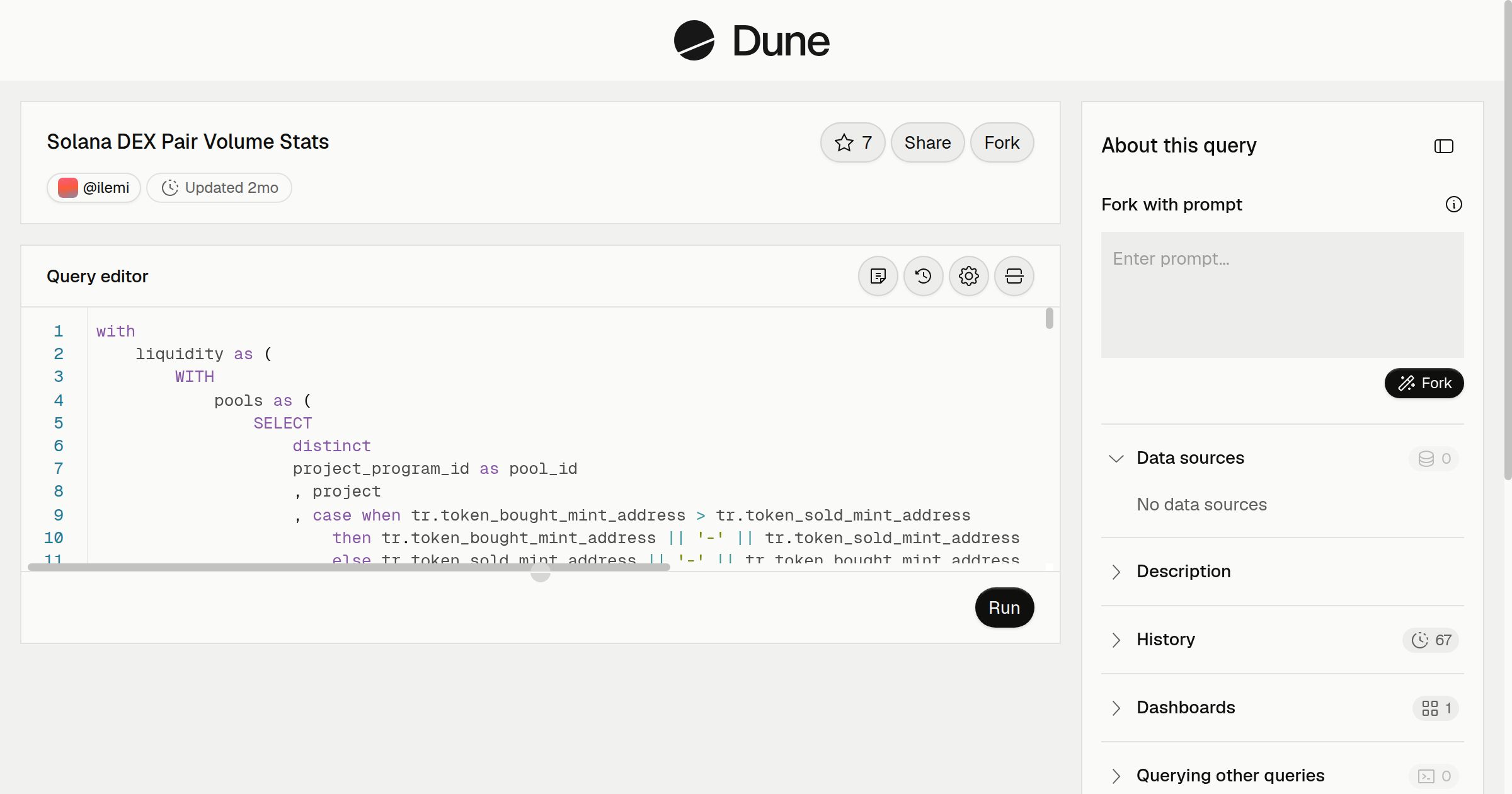 Solana DEX Pair Volume Stats | Dune