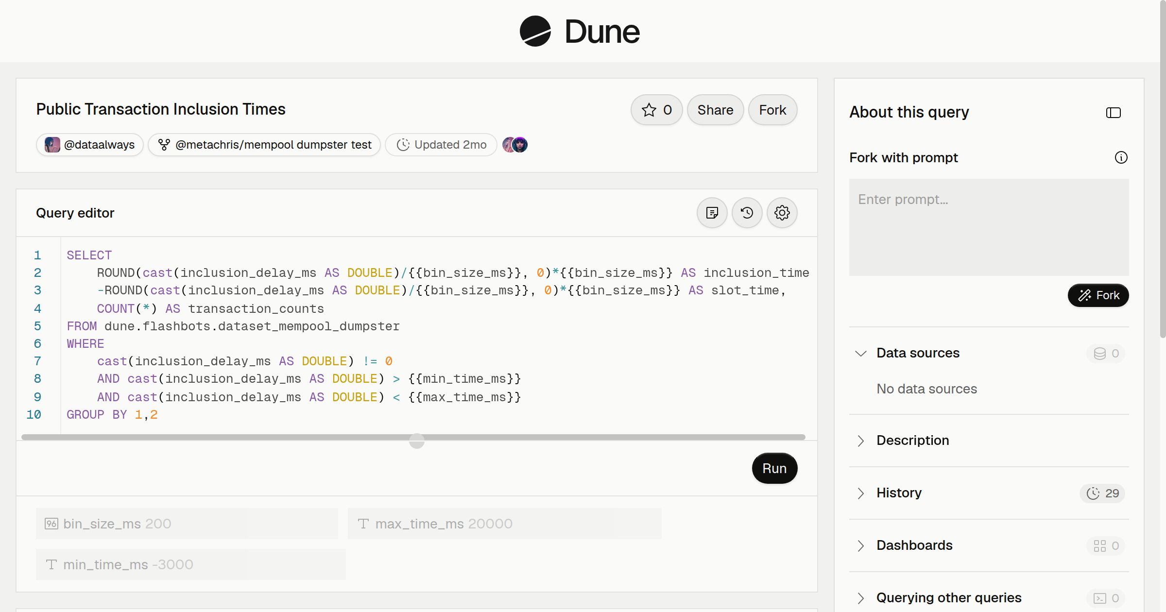 Public Transaction Inclusion Times | Dune