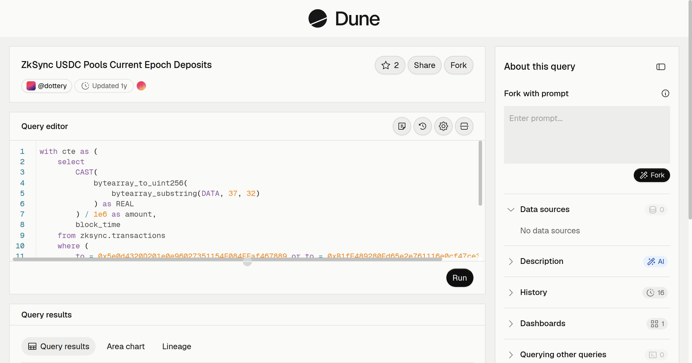 ZkSync USDC Pools Current Epoch Deposits | Dune