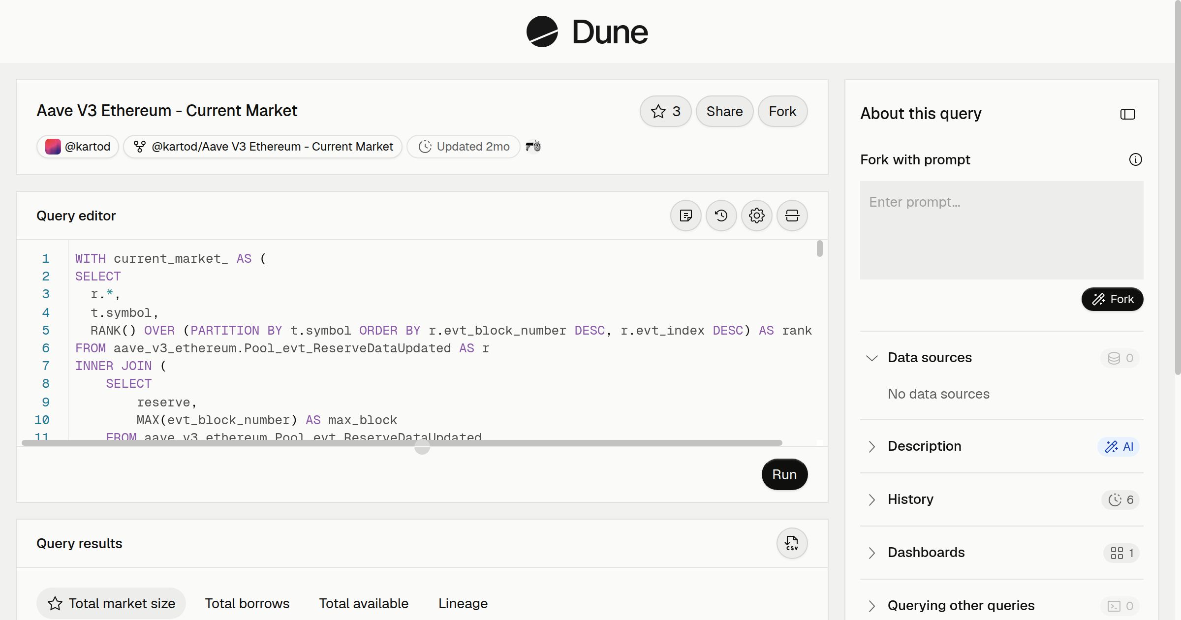 Aave V3 Ethereum - Current Market | Dune