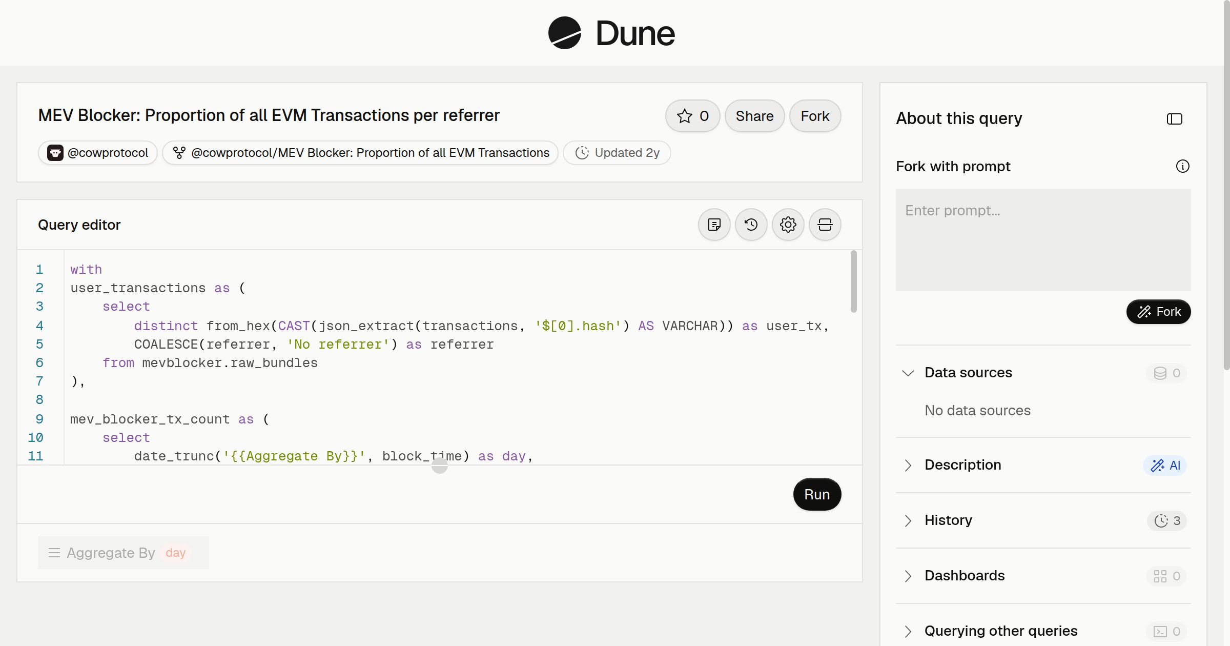 MEV Blocker: Proportion of all EVM Transactions per referrer | Dune