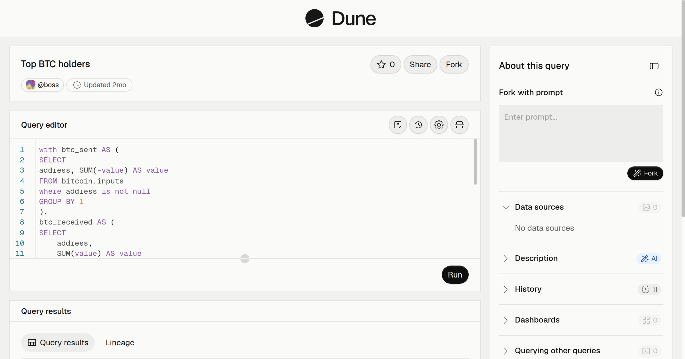 Top BTC holders | Dune