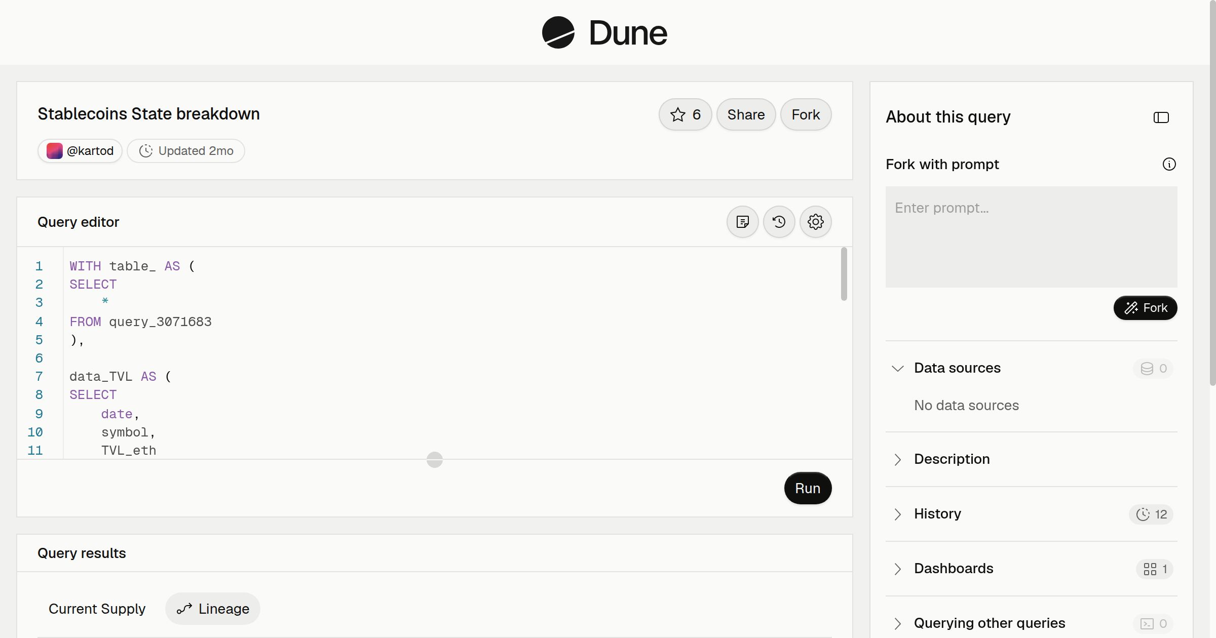 Stablecoins State breakdown | Dune