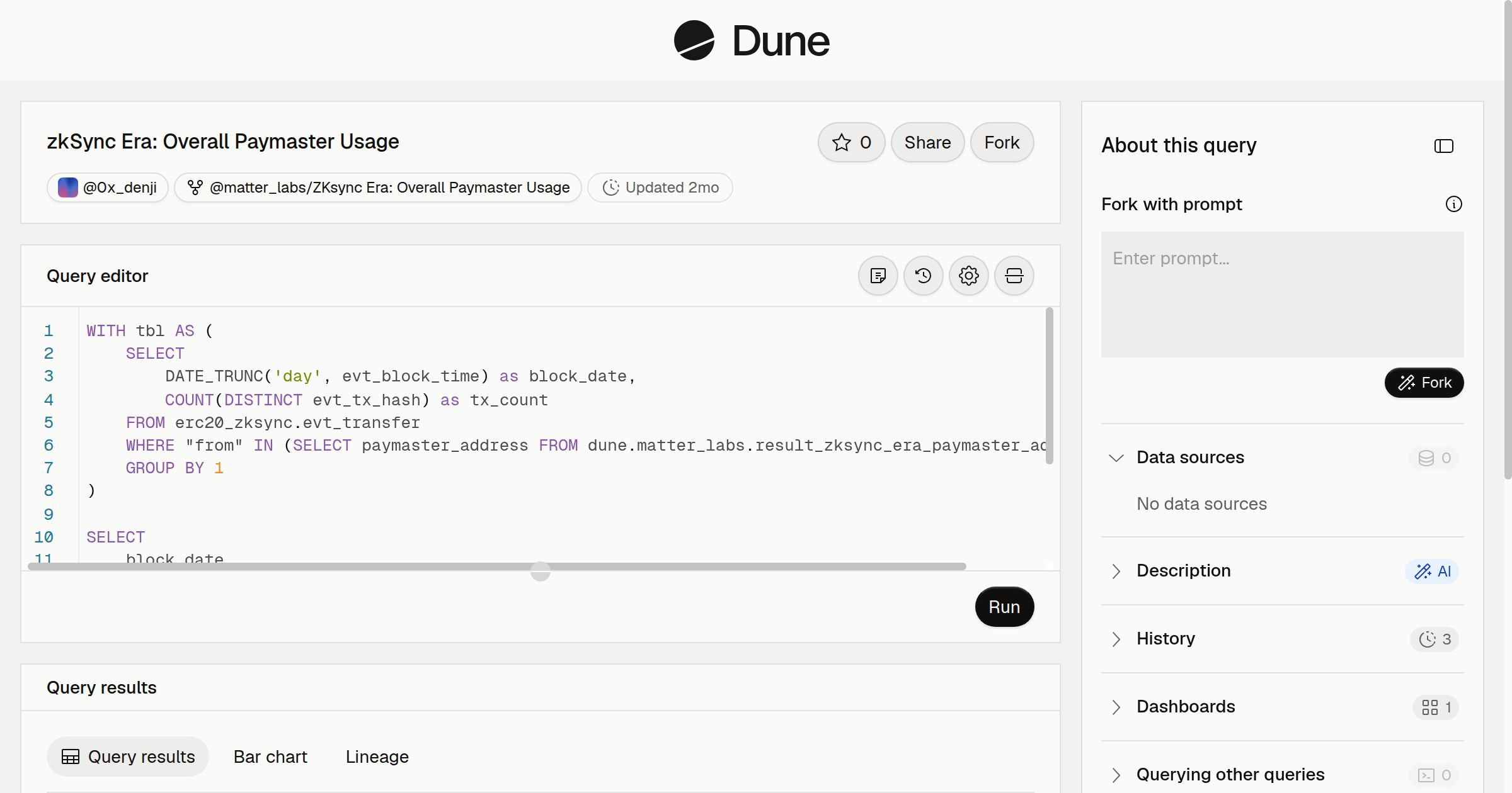 zkSync Era: Overall Paymaster Usage | Dune