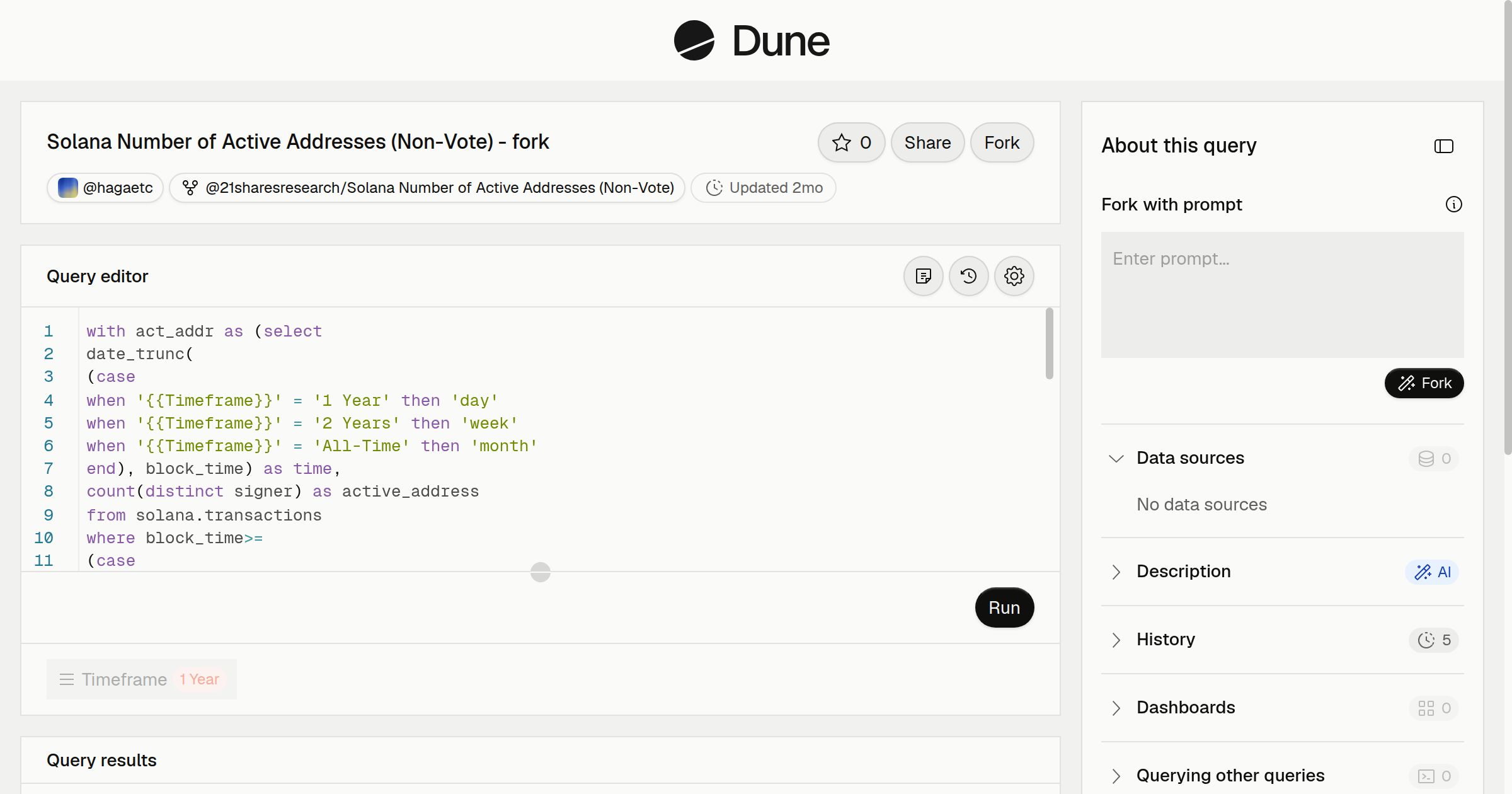 Solana Number of Active Addresses (Non-Vote) - fork | Dune