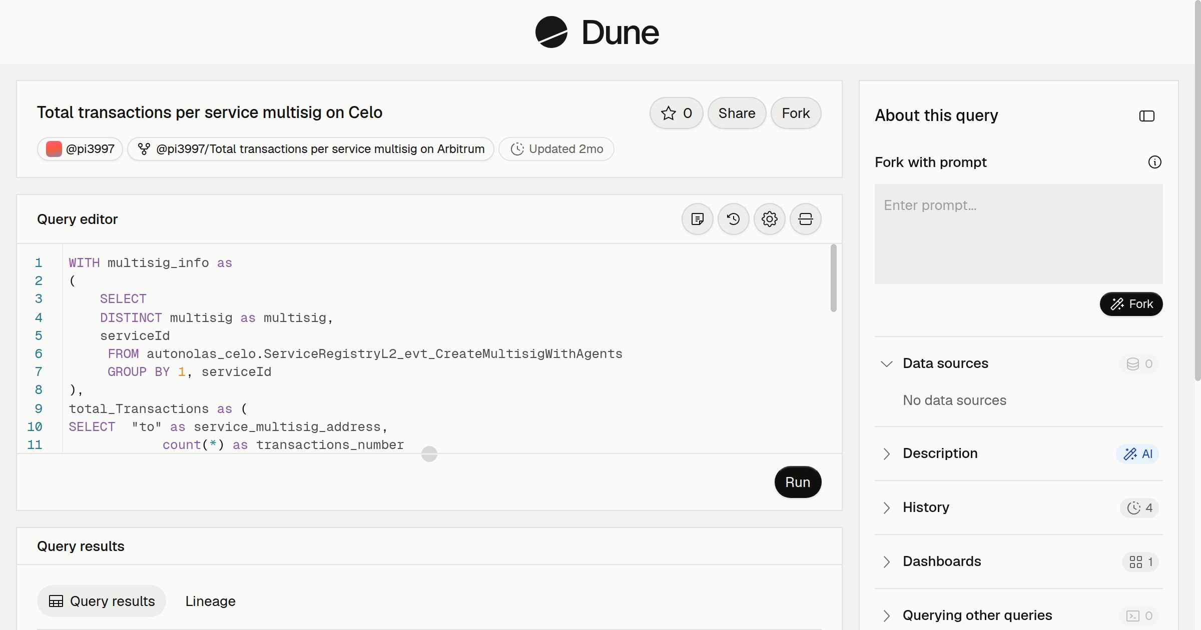 Total transactions per service multisig on Celo | Dune