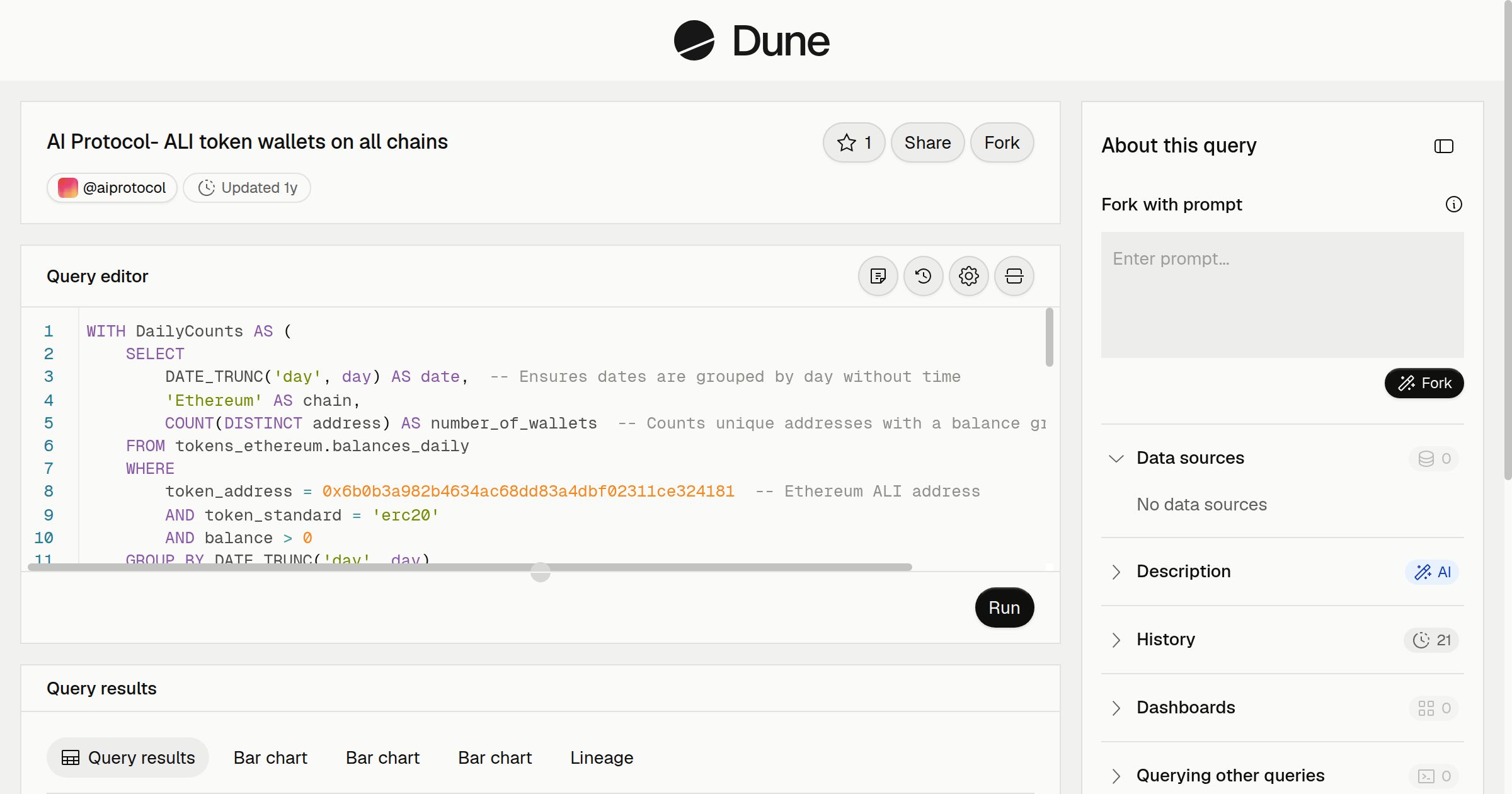 AI Protocol- ALI token wallets on all chains | Dune