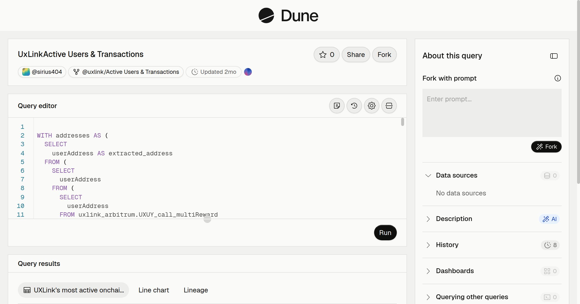 UxLinkActive Users & Transactions | Dune