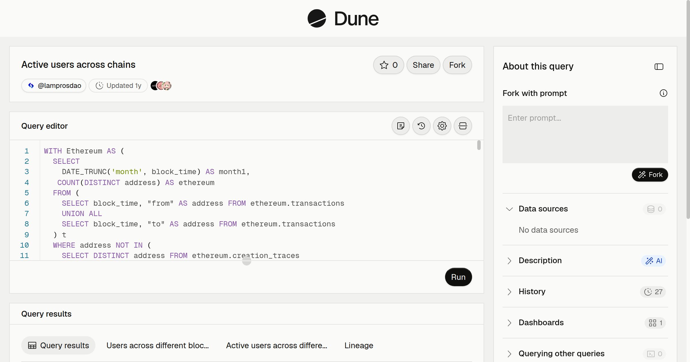 Active users across chains | Dune