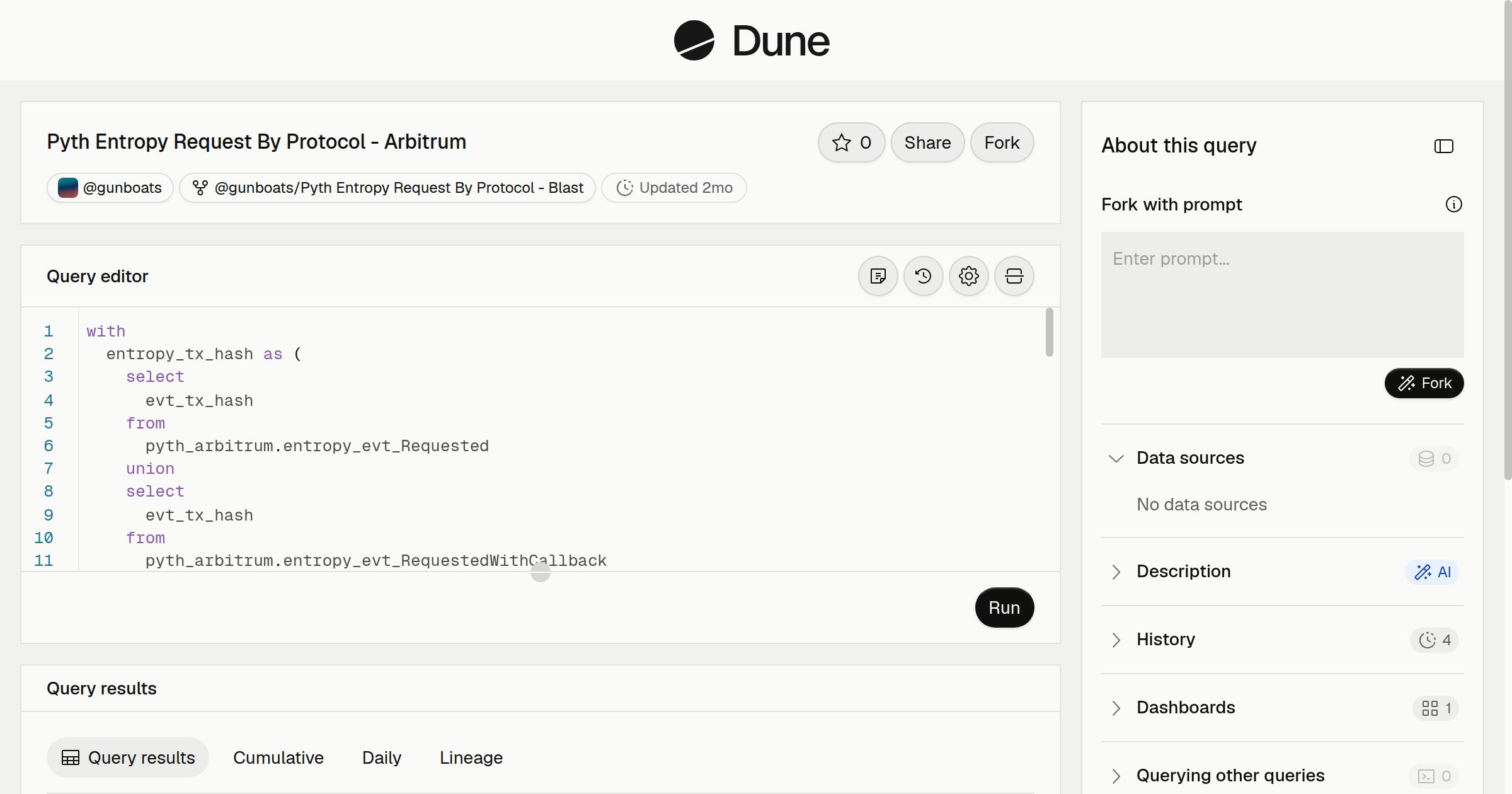 Pyth Entropy Request By Protocol - Arbitrum | Dune