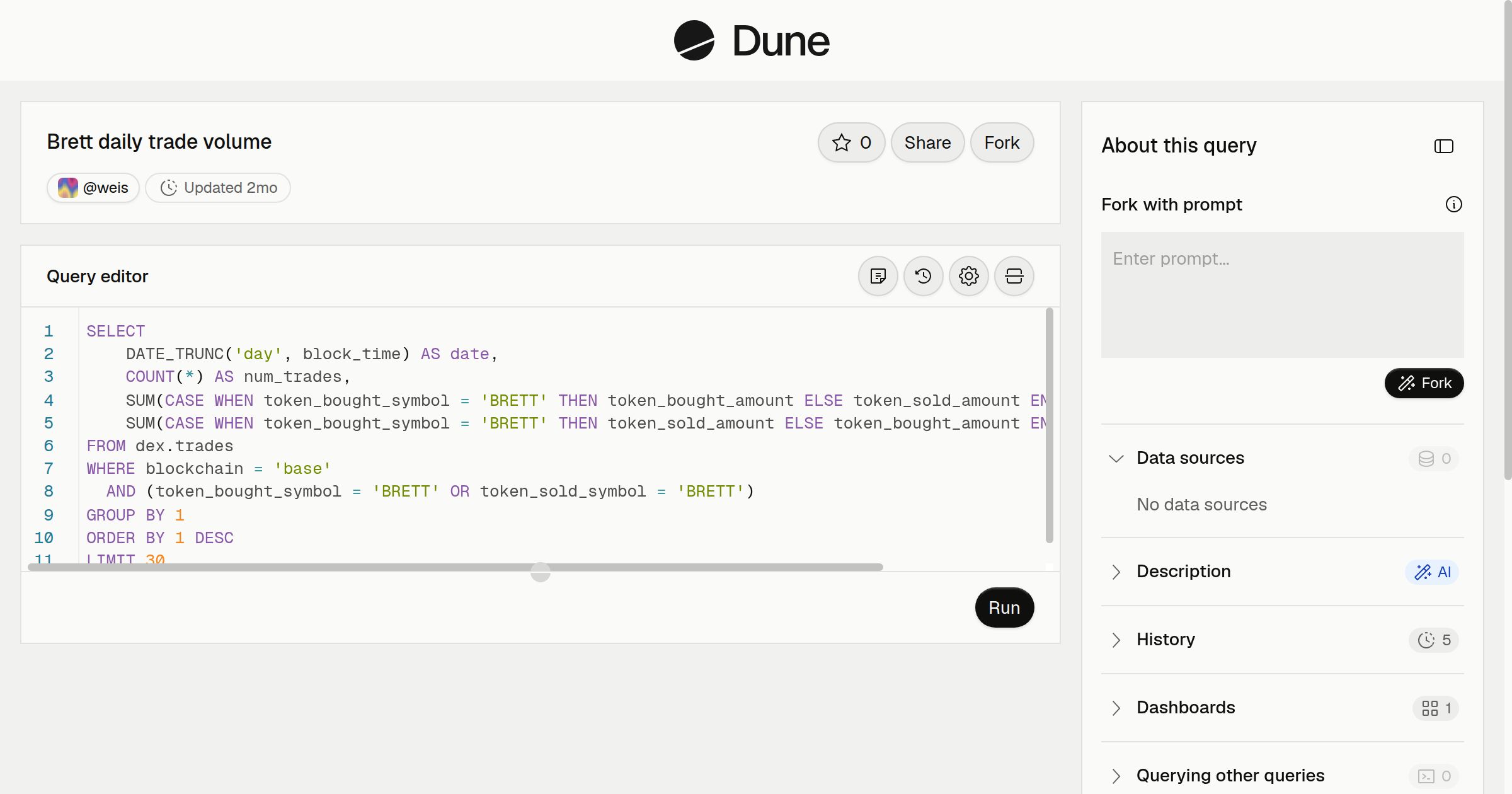 Brett daily trade volume | Dune