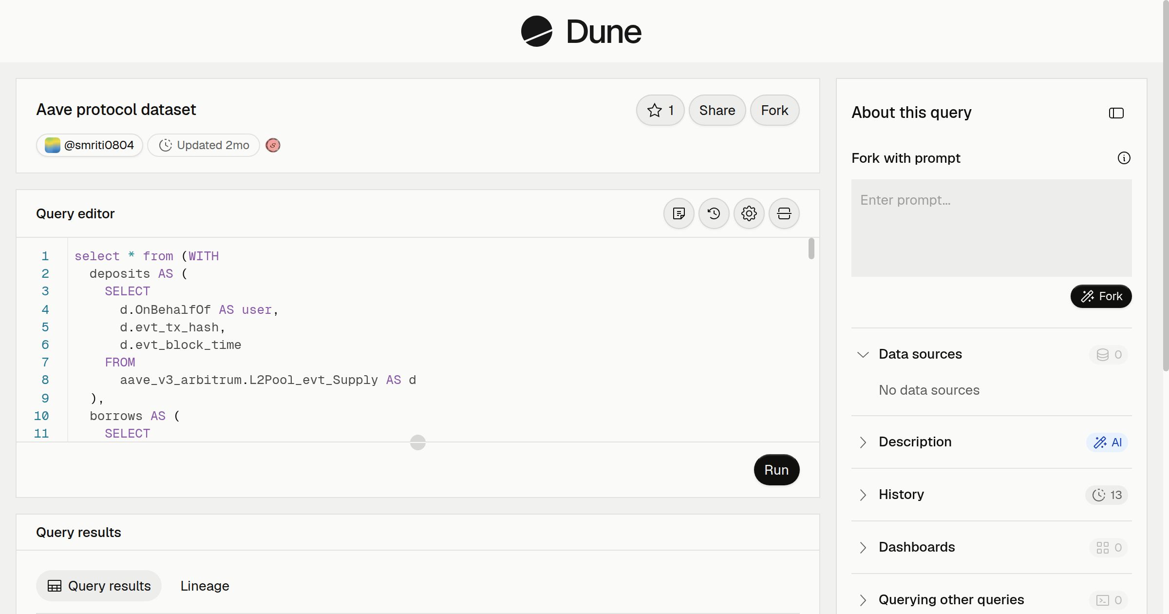Aave protocol dataset | Dune