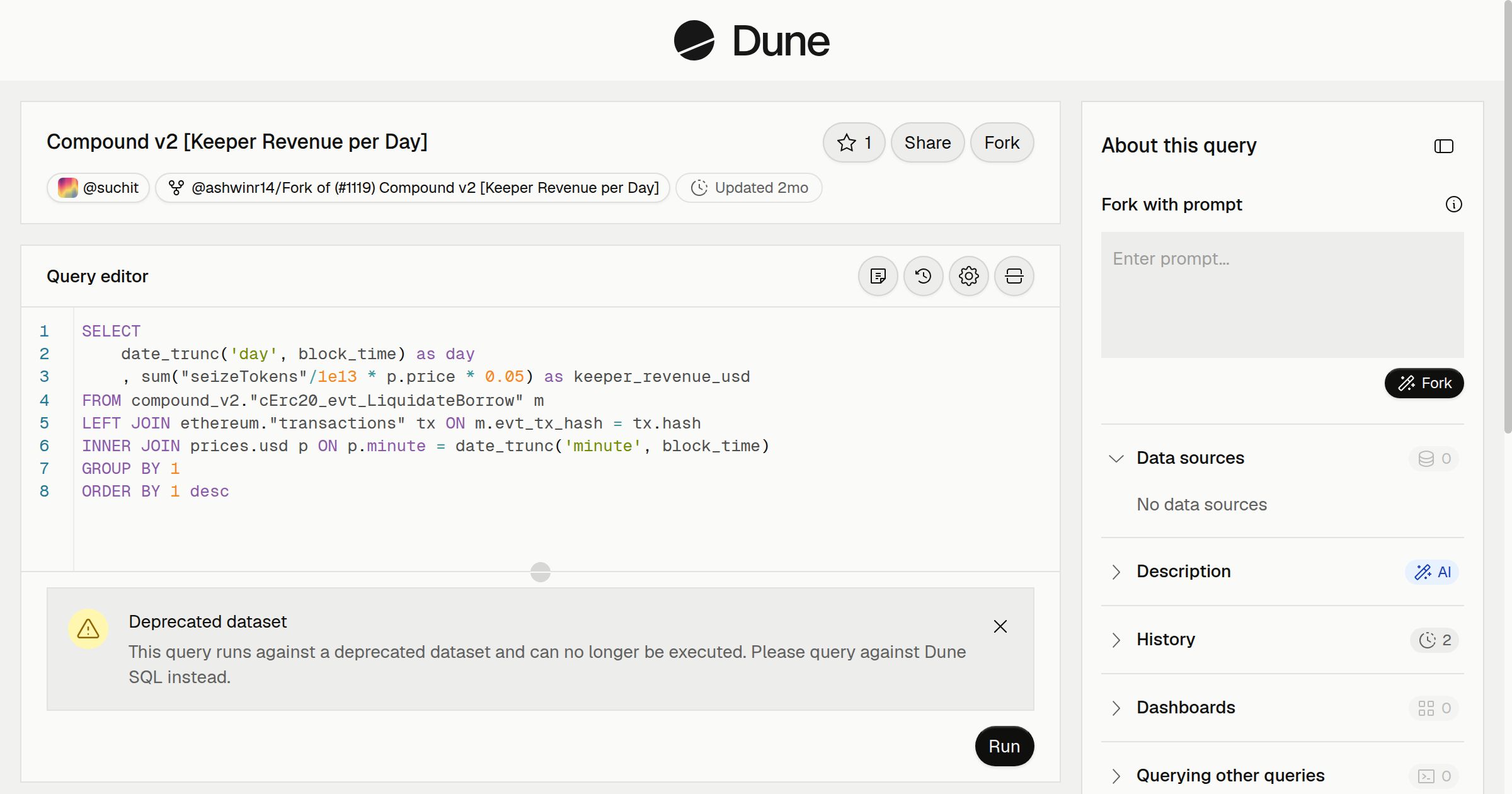 Compound v2 [Keeper Revenue per Day] | Dune