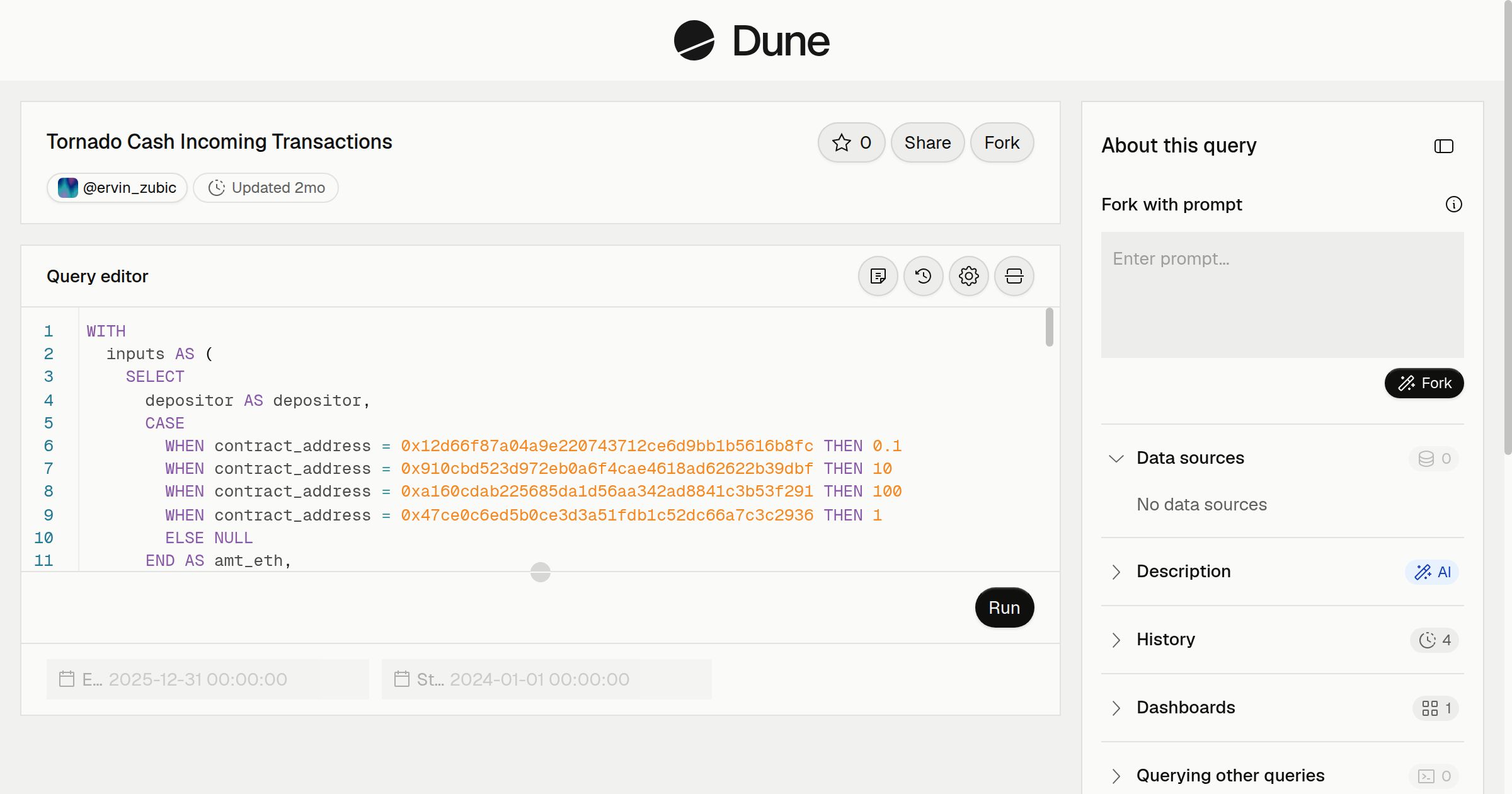 Tornado Cash Incoming Transactions | Dune