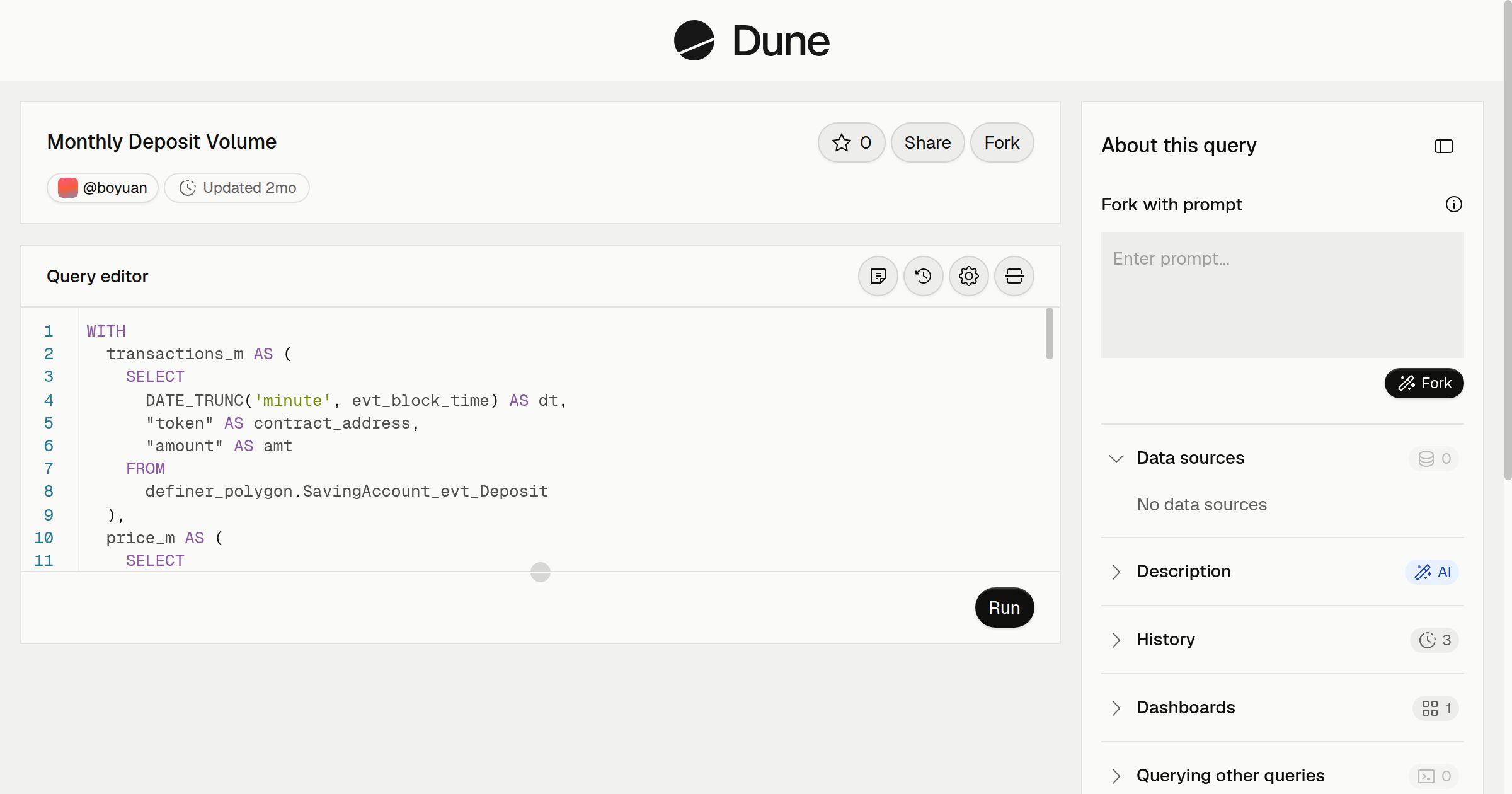 Monthly Deposit Volume | Dune