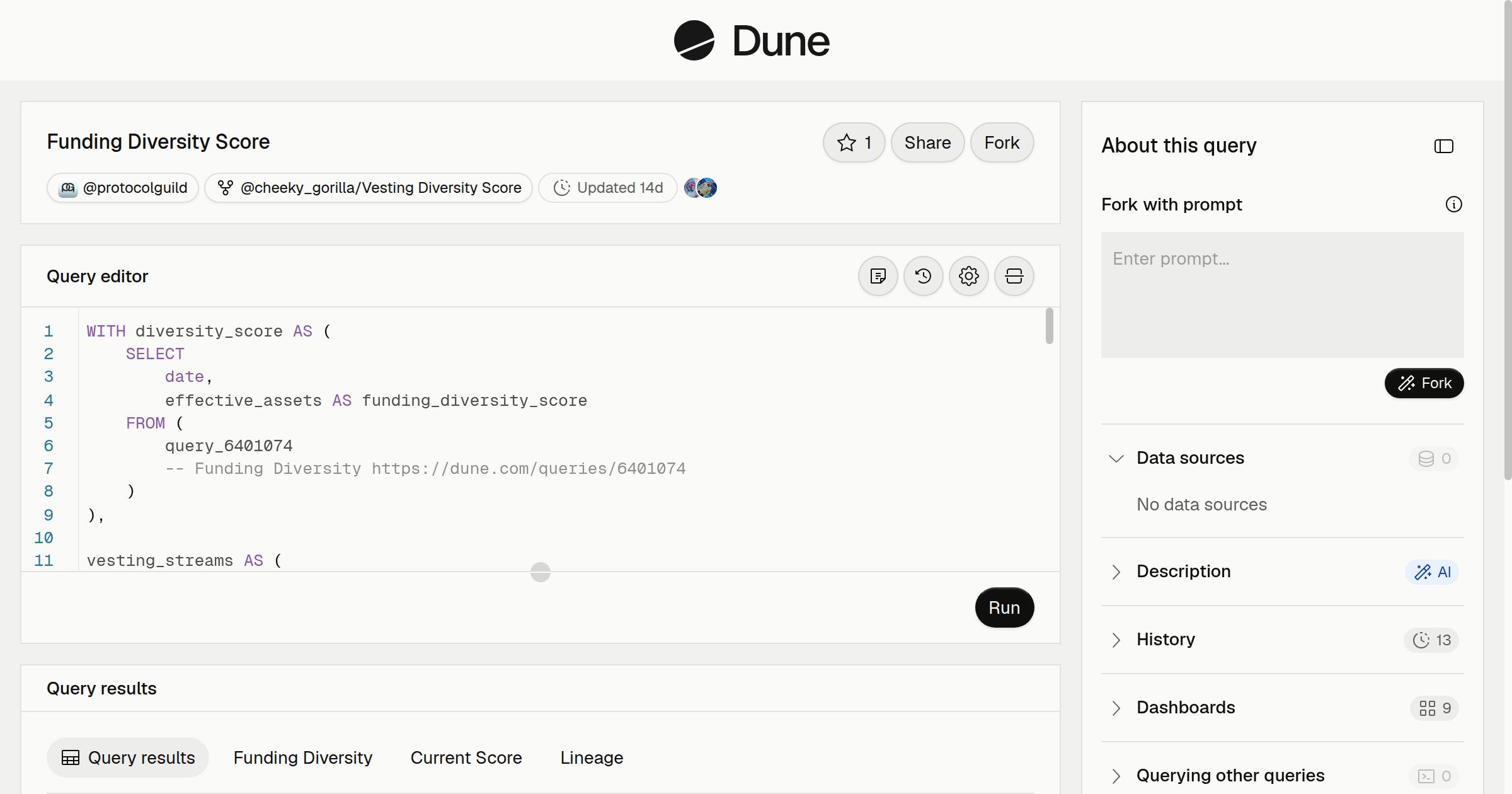 Funding Diversity Score | Dune