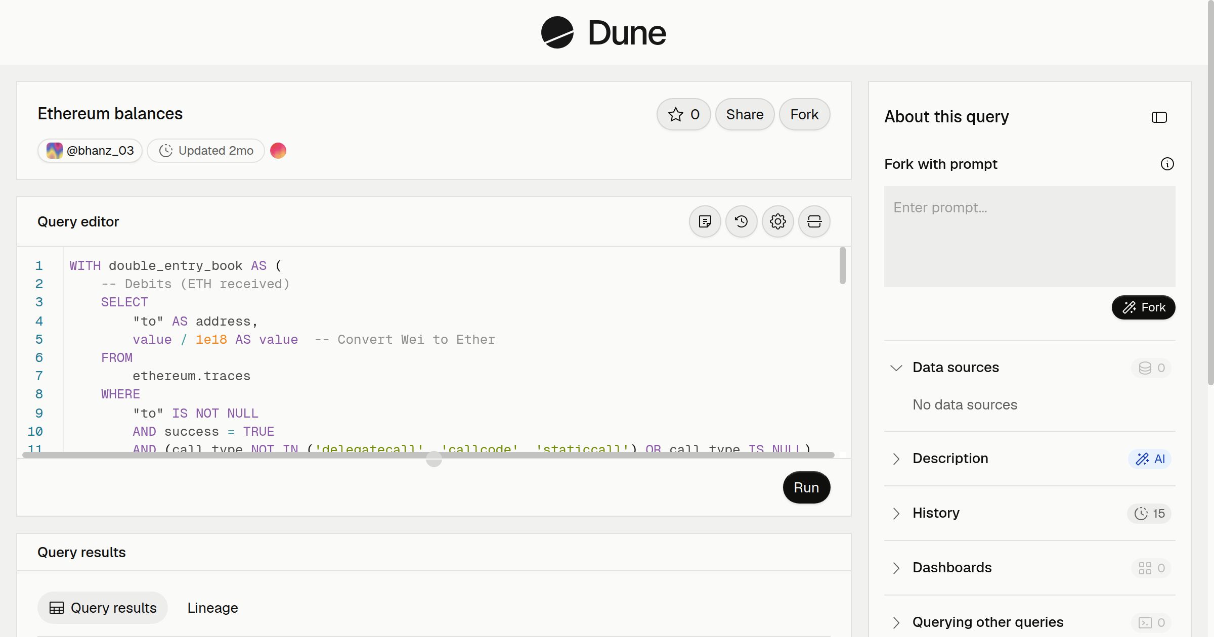 Ethereum balances | Dune