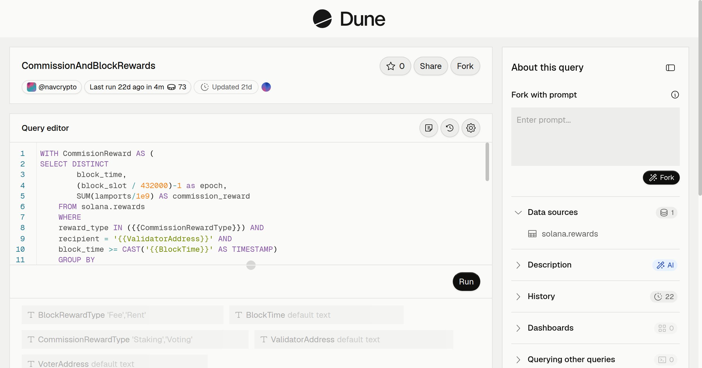 CommissionAndBlockRewards | Dune