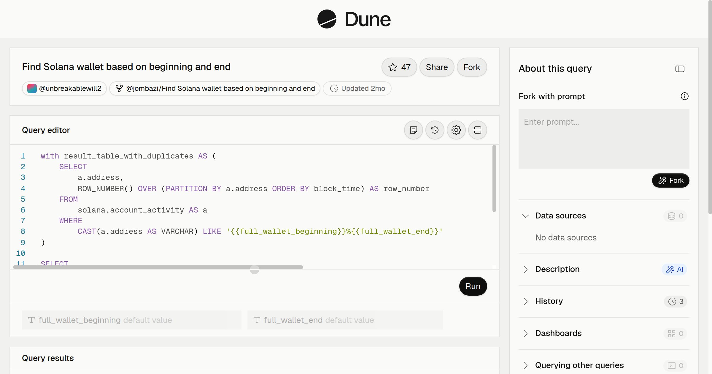 Find Solana wallet based on beginning and end | Dune