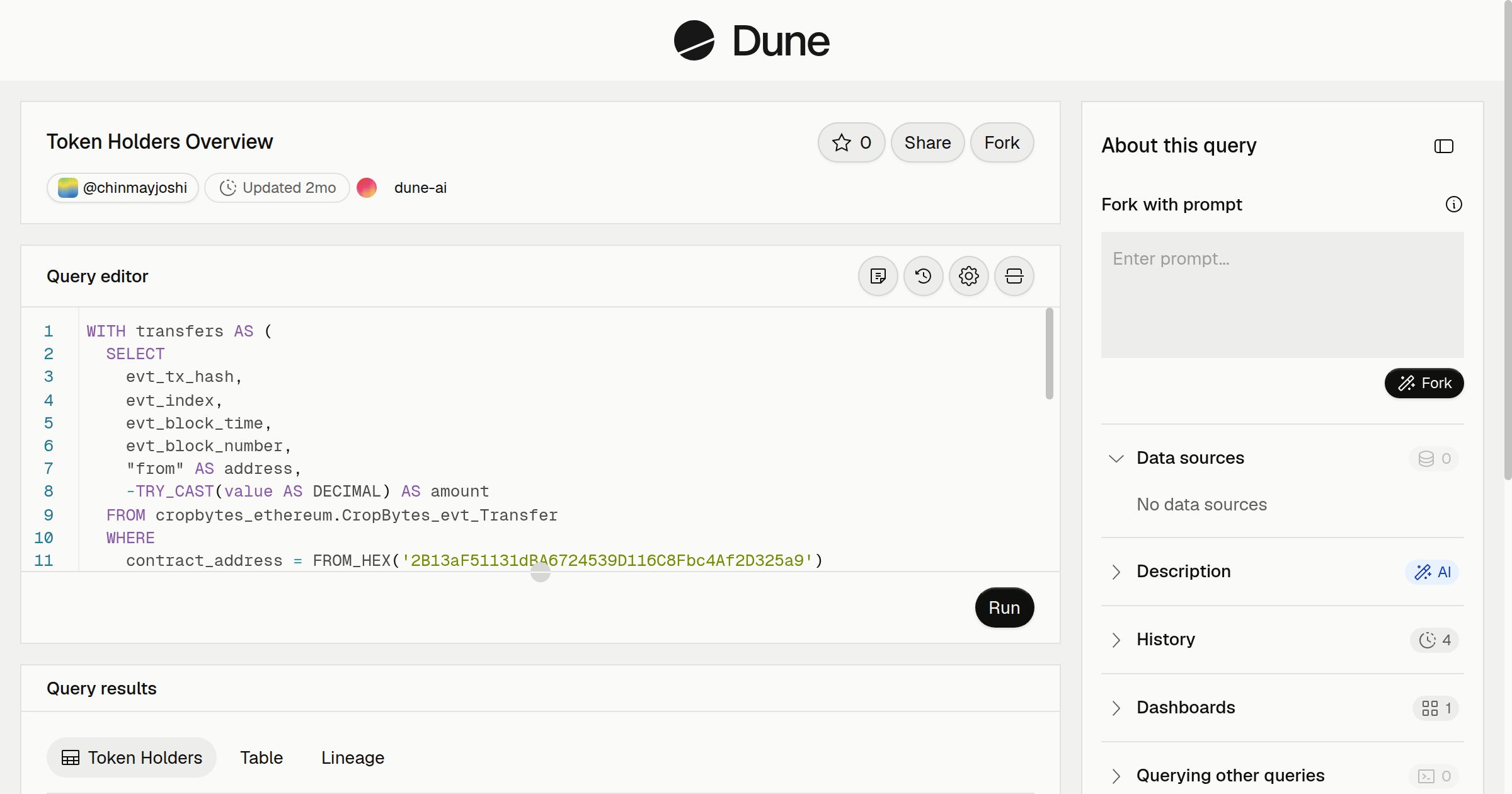 Token Holders Overview | Dune