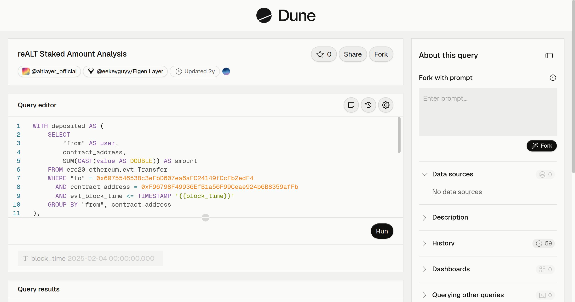 reALT Staked Amount Analysis | Dune