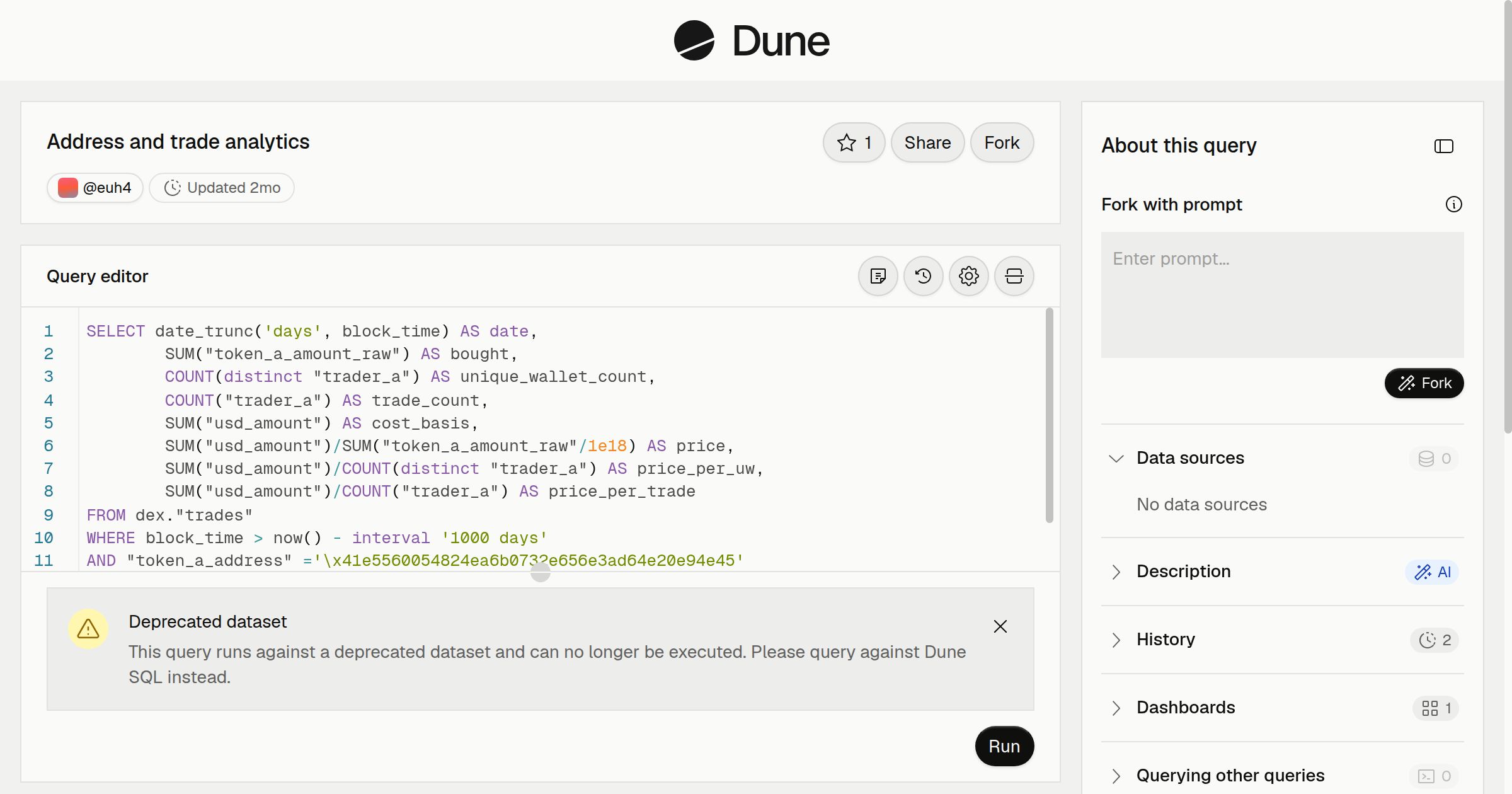 Address and trade analytics | Dune