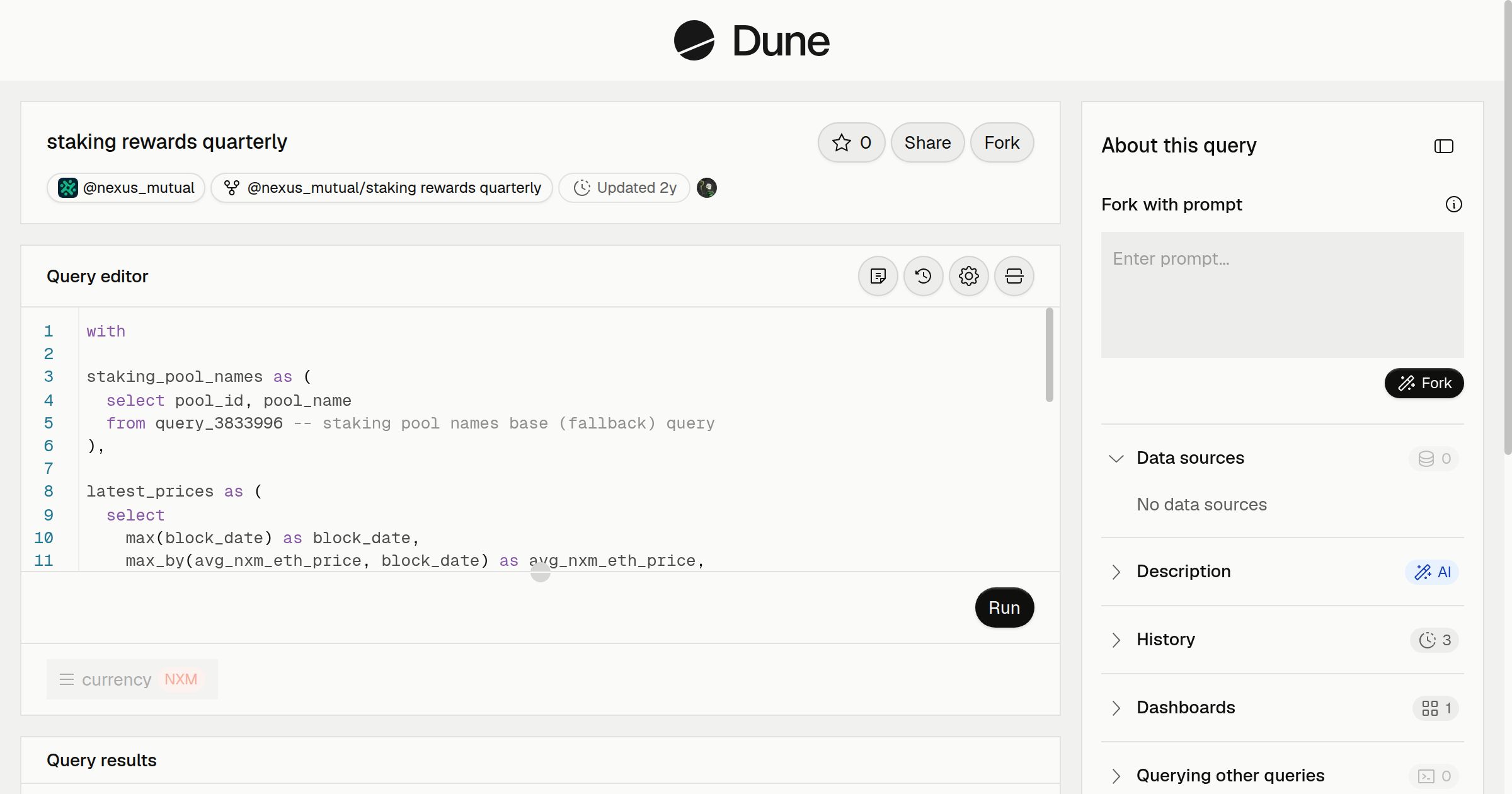 staking rewards quarterly | Dune