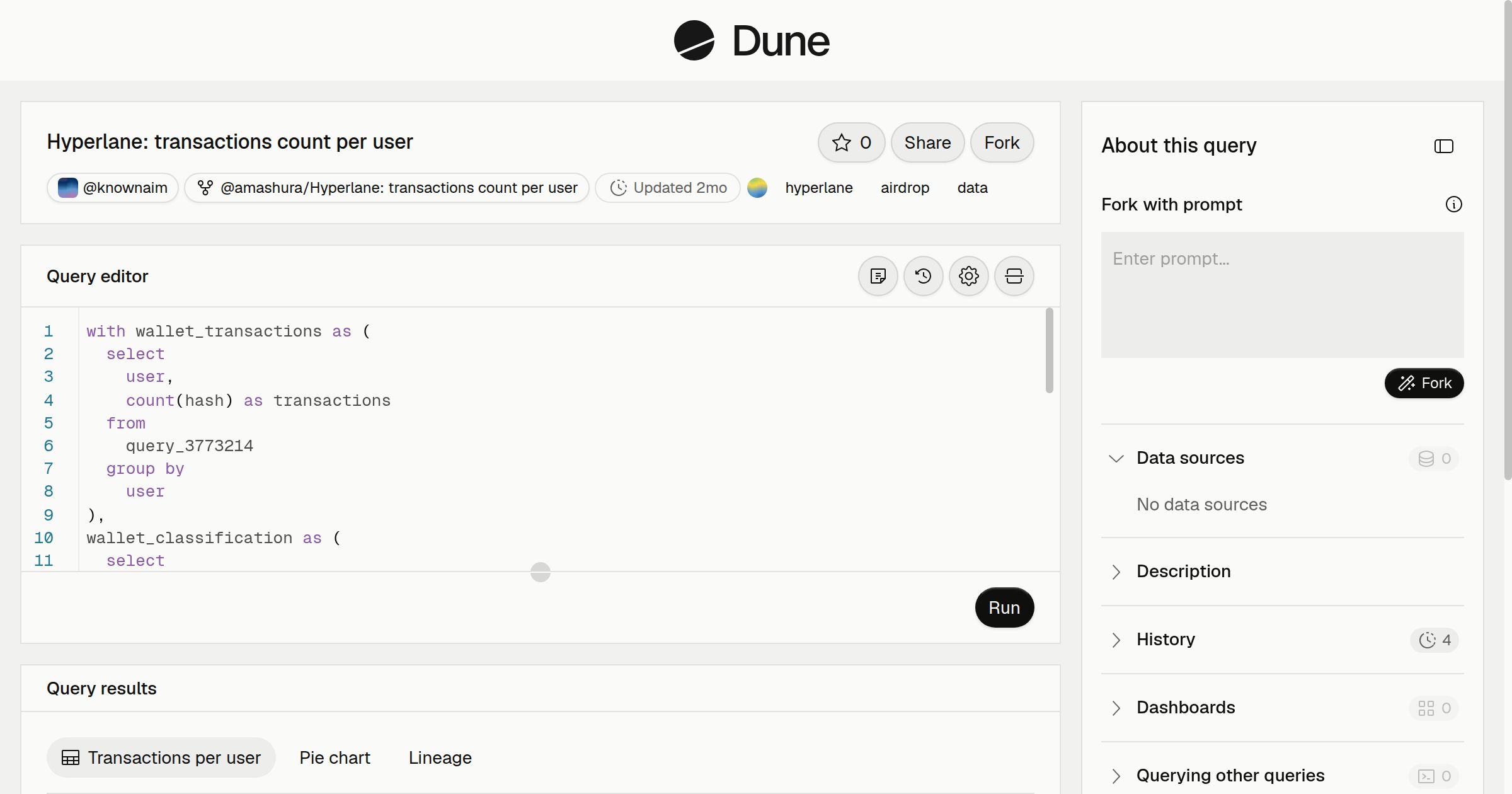 Hyperlane: transactions count per user | Dune