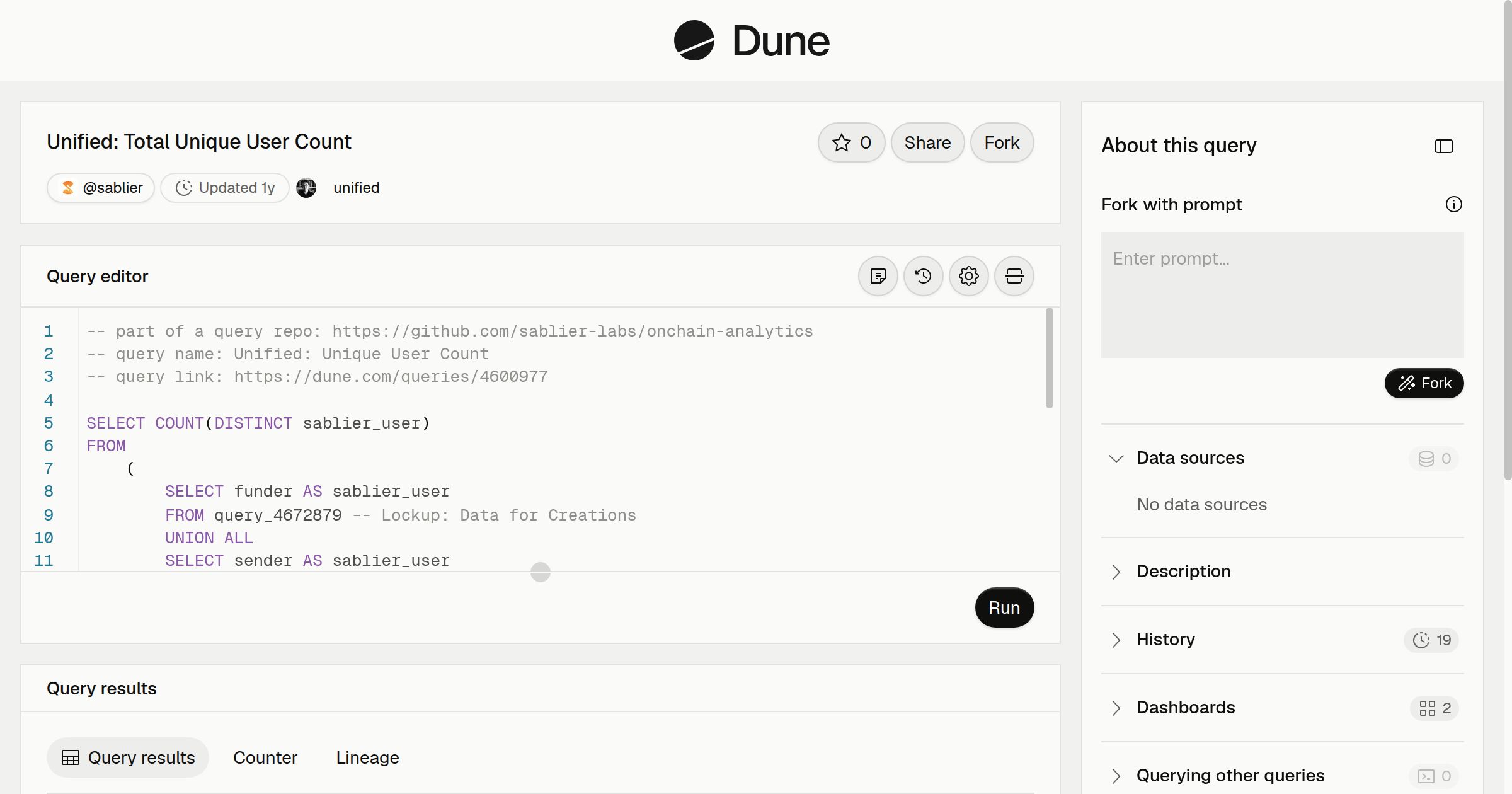 Unified: Total Unique User Count | Dune