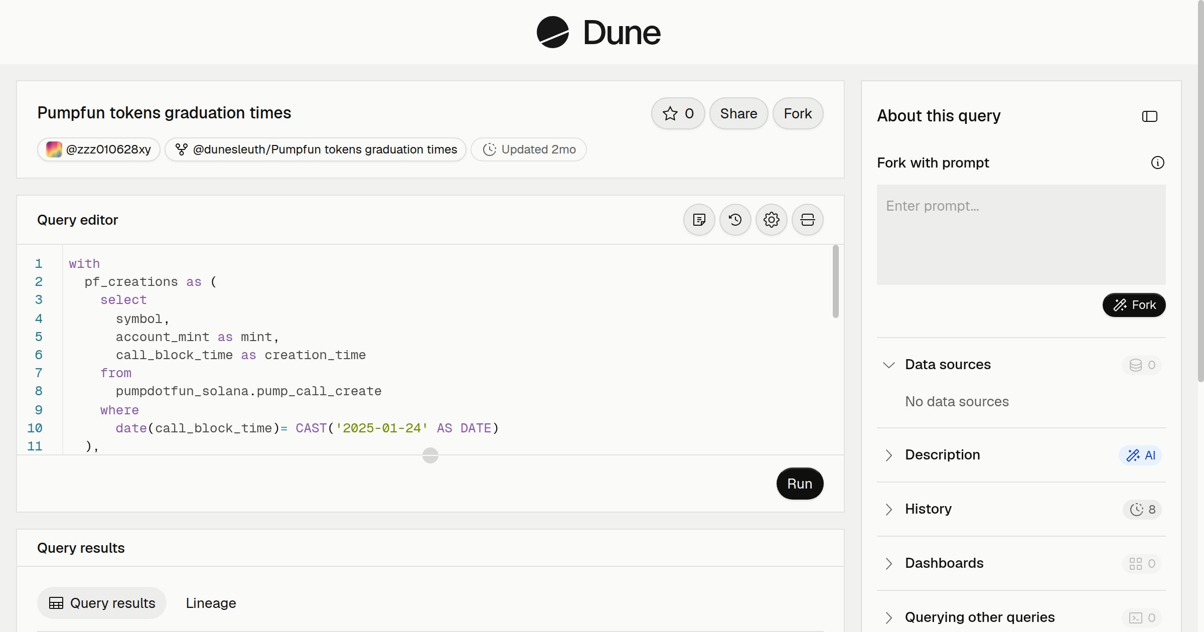Pumpfun tokens graduation times | Dune
