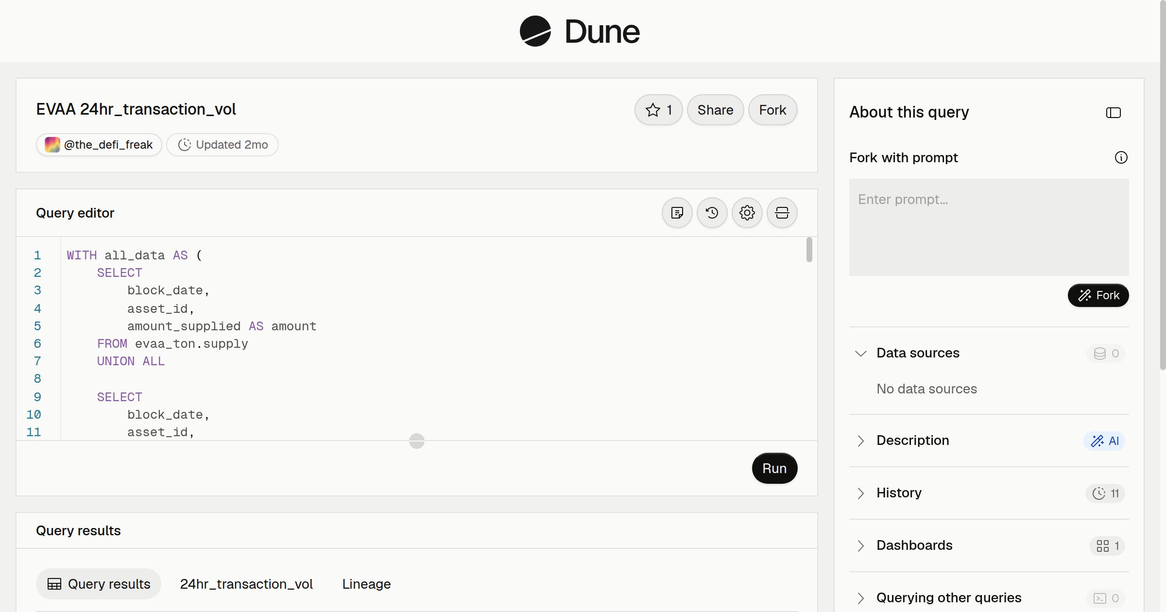 EVAA 24hr_transaction_vol | Dune