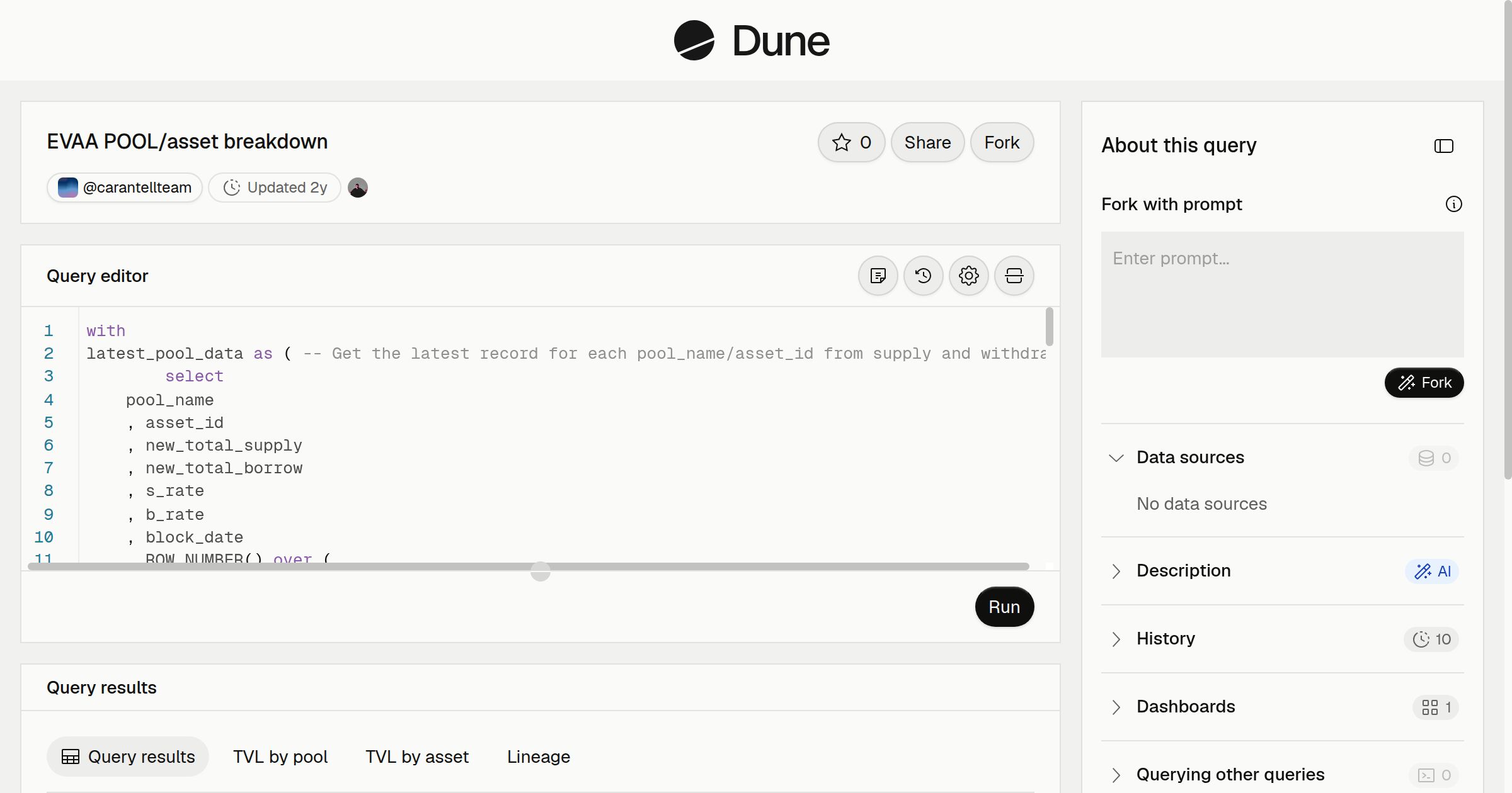 EVAA POOL/asset breakdown | Dune