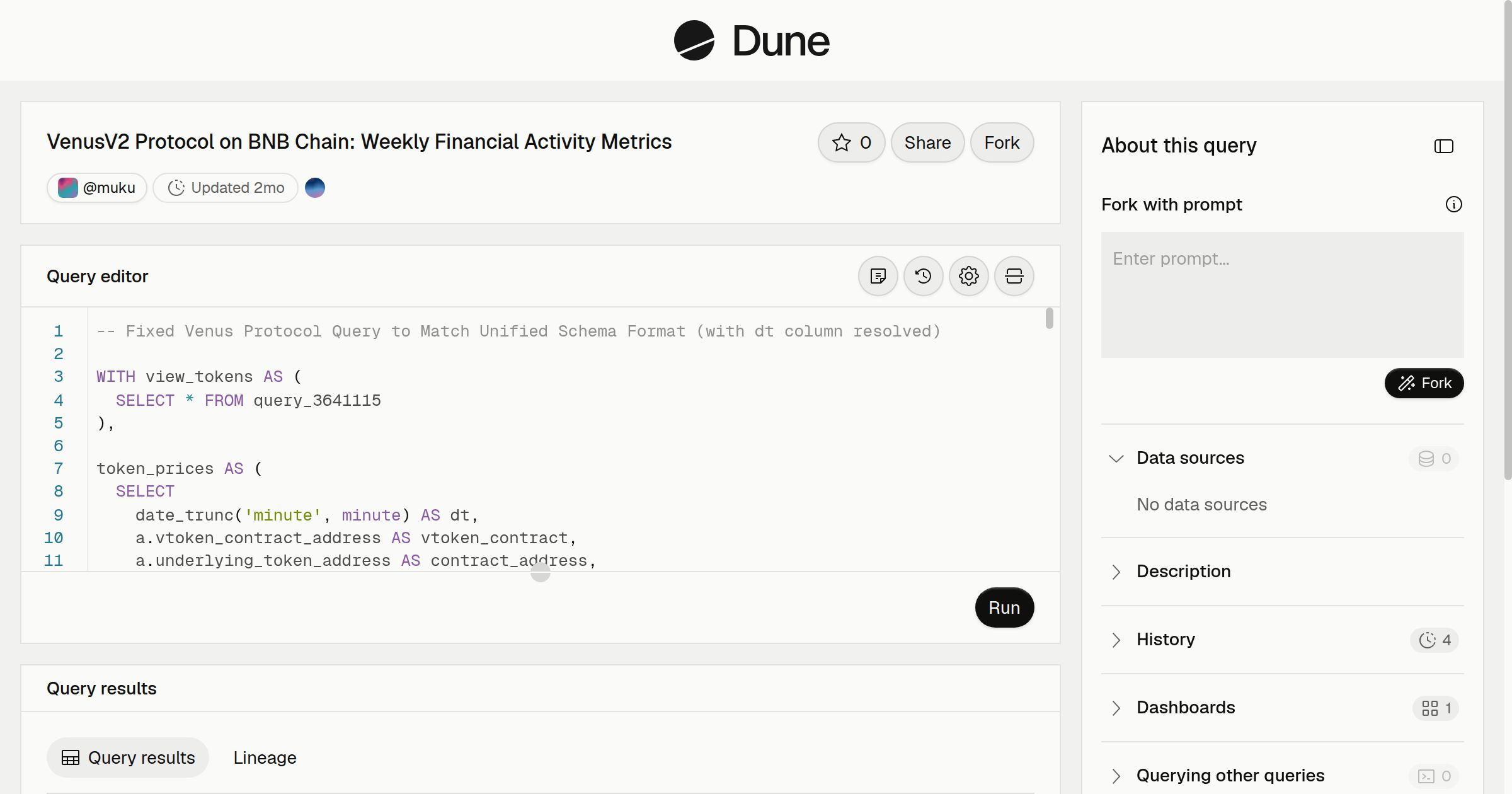 VenusV2 Protocol on BNB Chain: Weekly Financial Activity Metrics | Dune