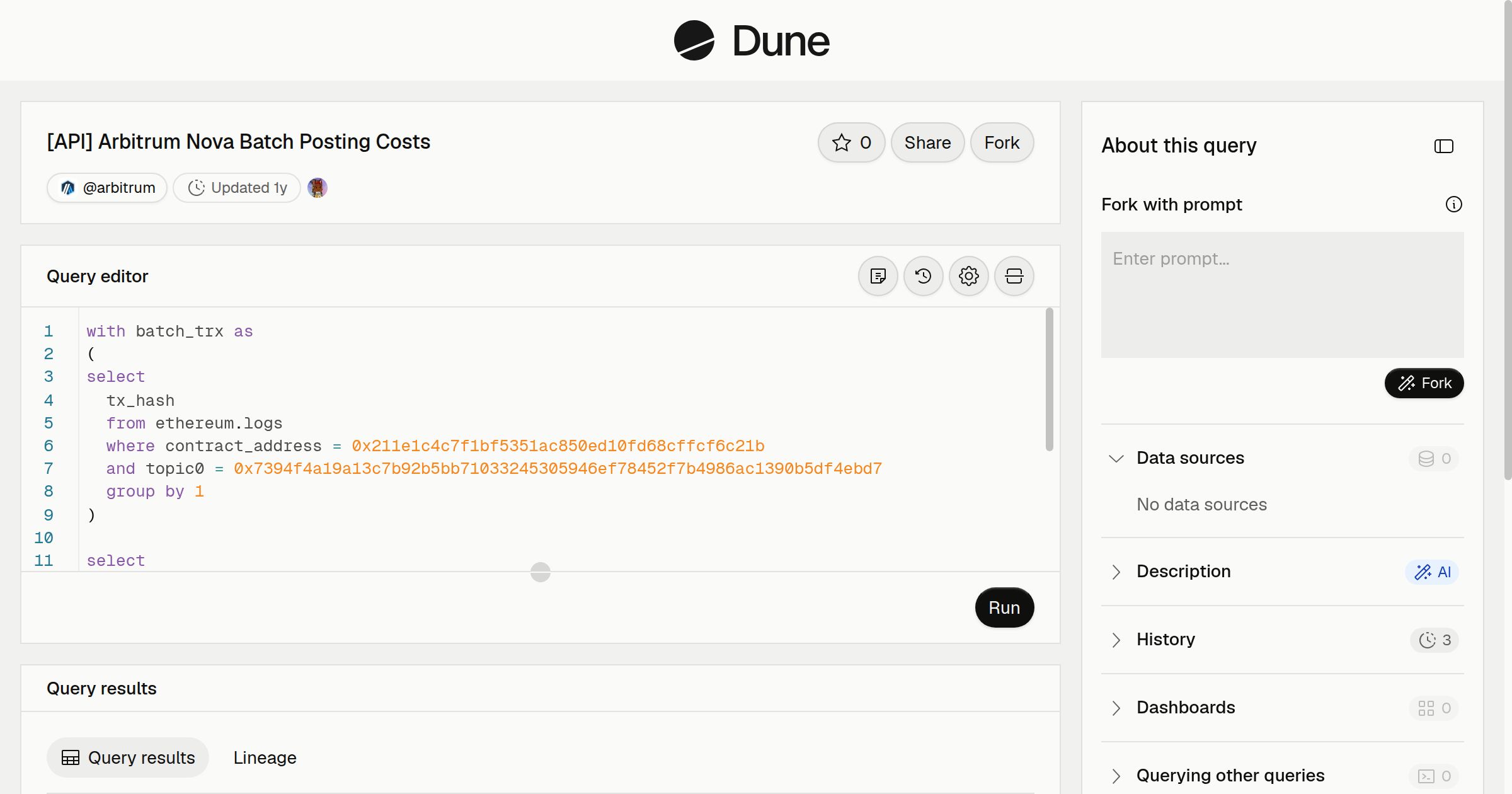 [API] Arbitrum Nova Batch Posting Costs | Dune