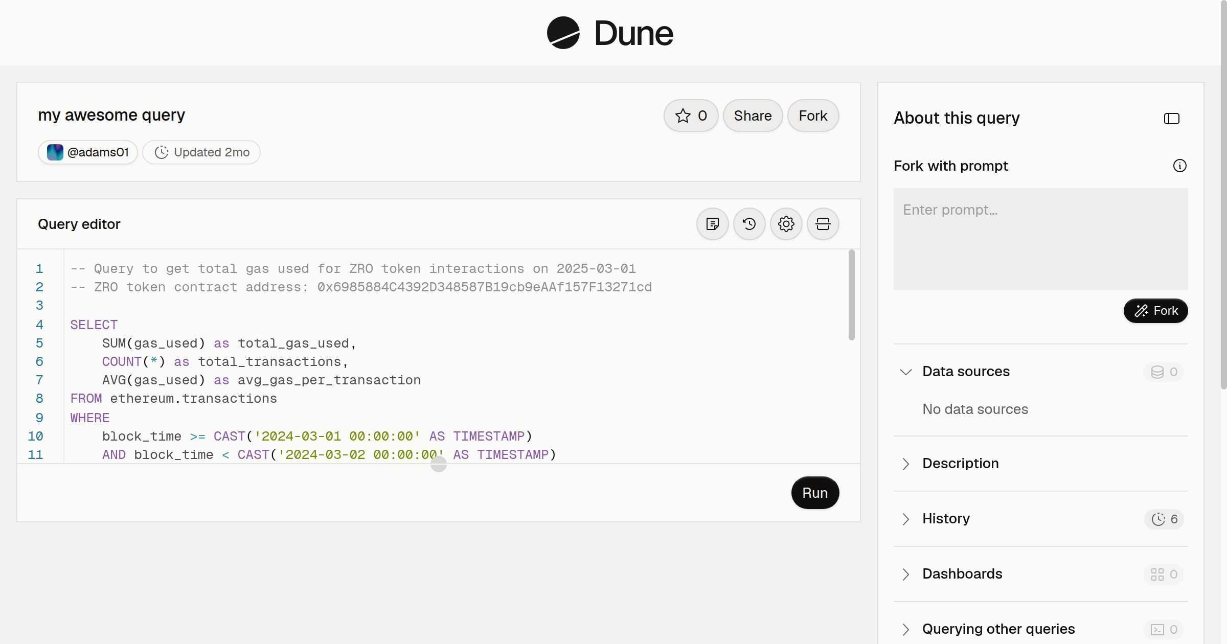 my awesome query | Dune