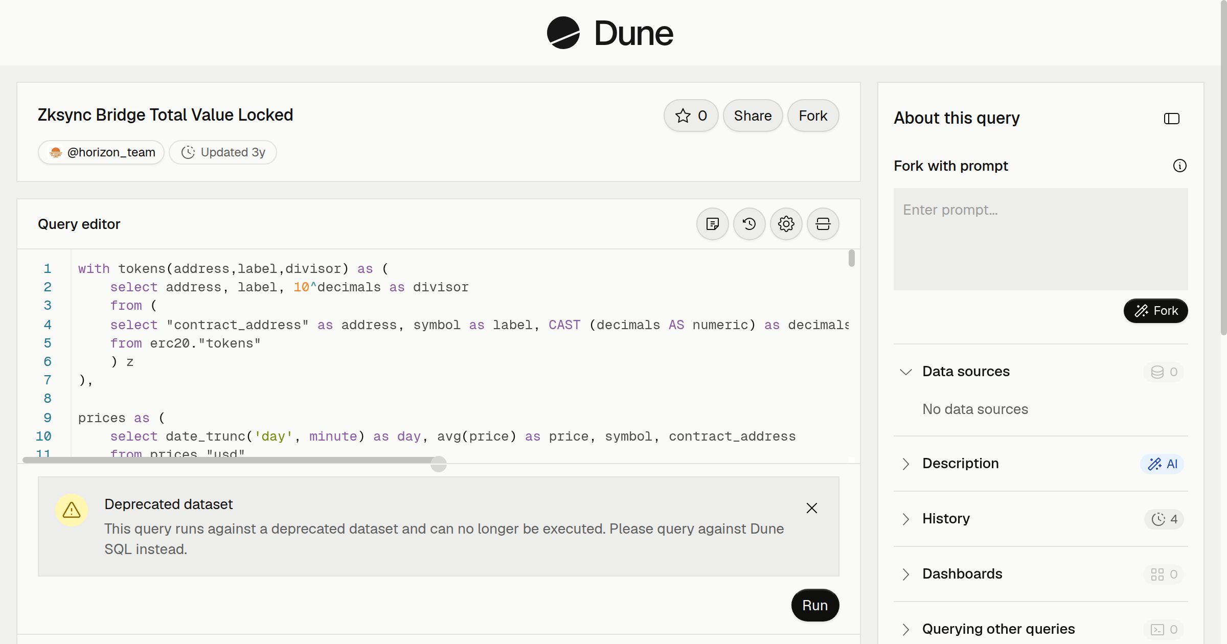 Zksync Bridge Total Value Locked | Dune